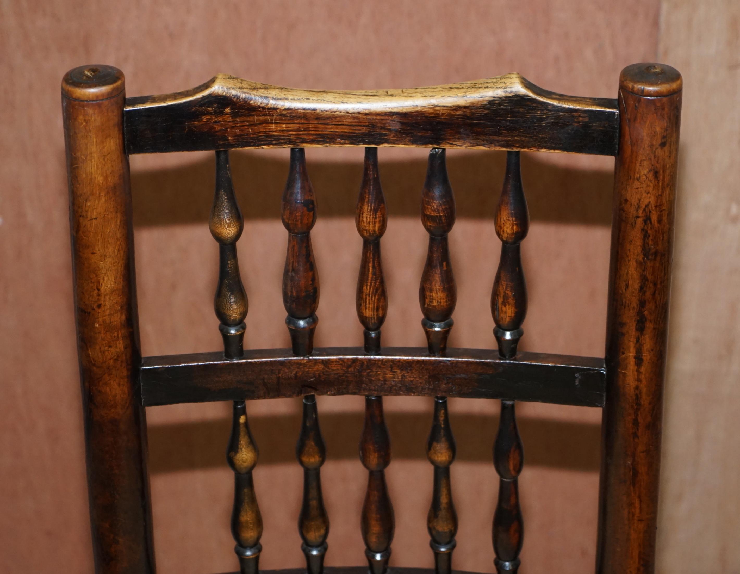 Lovely Suite of Eight circa 1860 Dutch Ladder Back Elm Rush Seat Dining Chairs 14