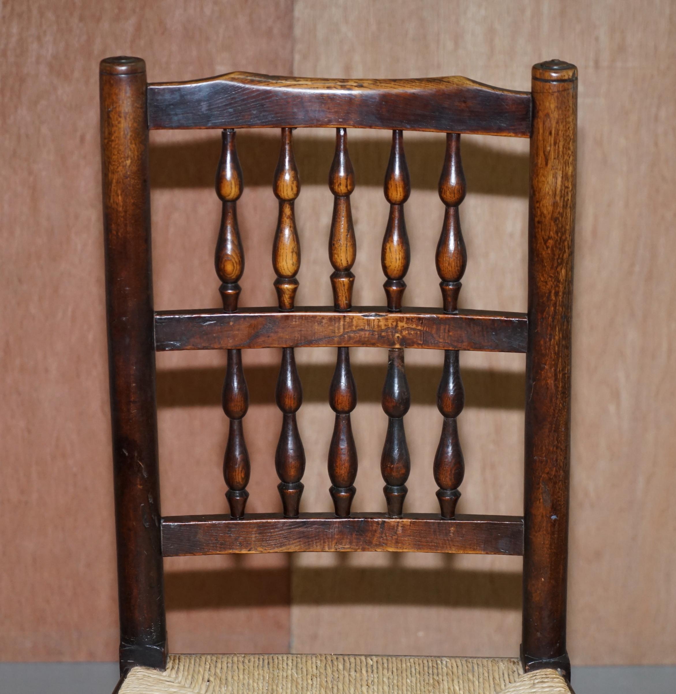 Belgian Lovely Suite of Eight circa 1860 Dutch Ladder Back Elm Rush Seat Dining Chairs