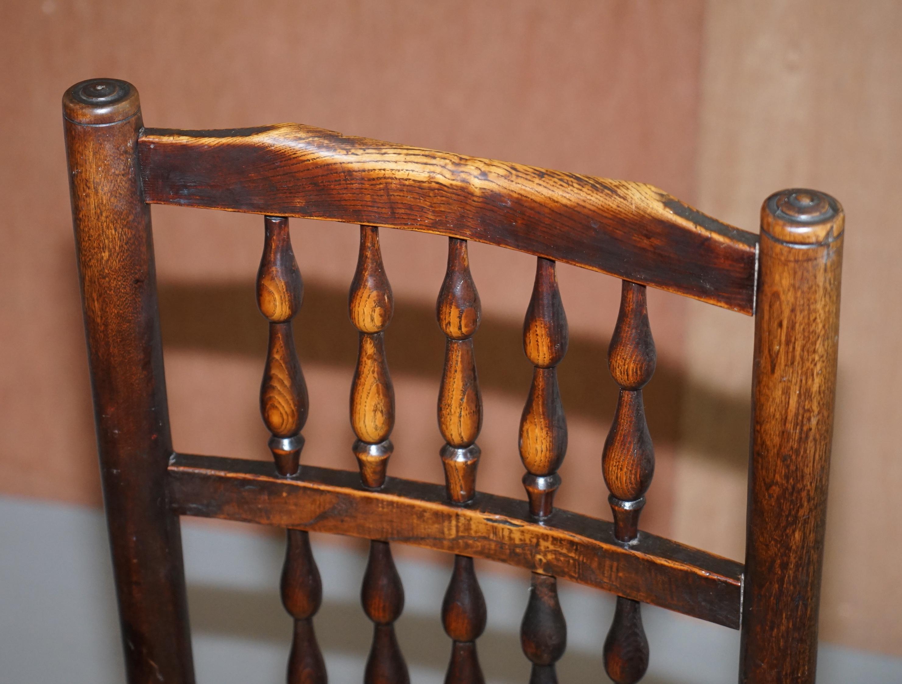 Hand-Crafted Lovely Suite of Eight circa 1860 Dutch Ladder Back Elm Rush Seat Dining Chairs