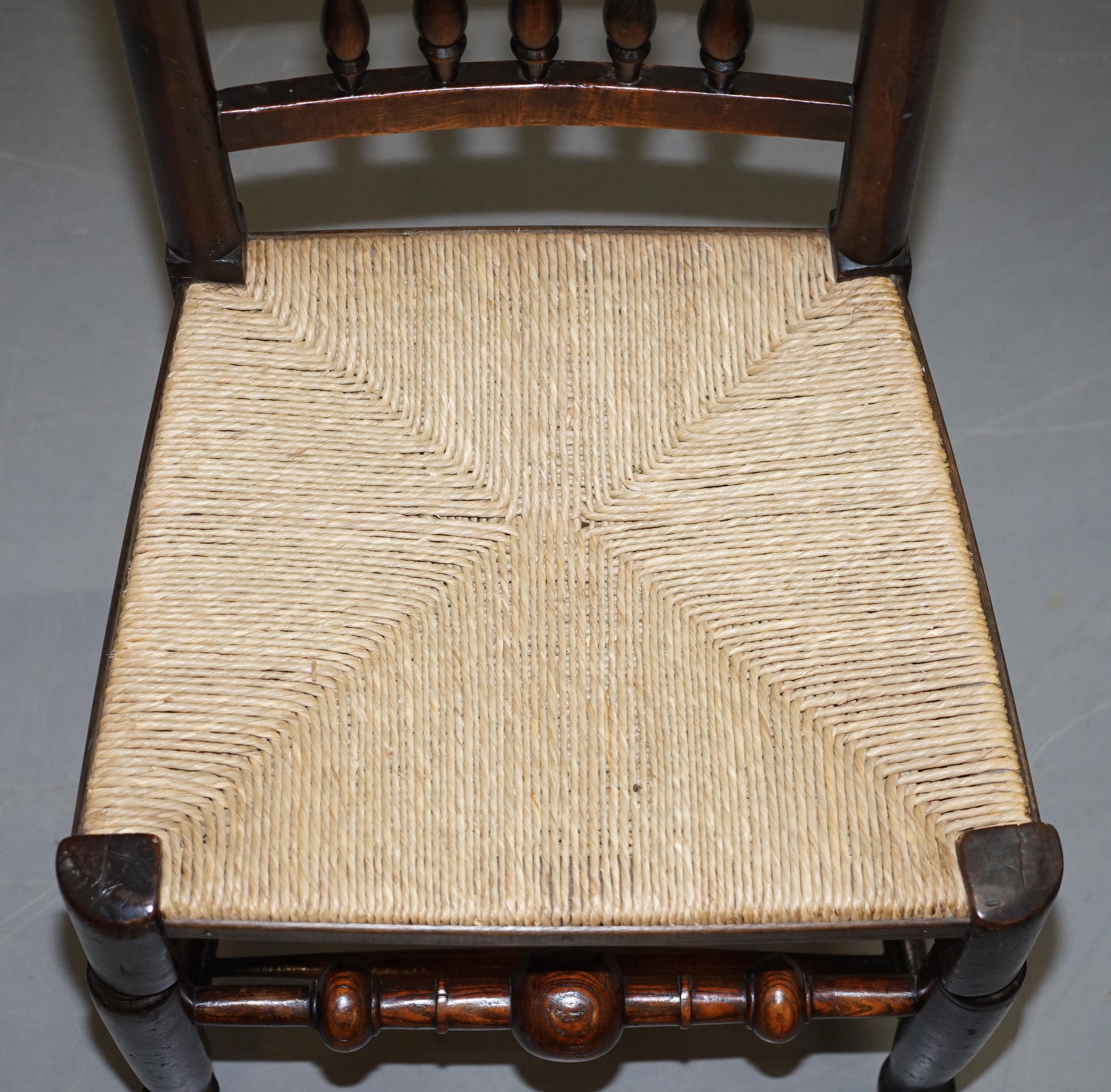 Lovely Suite of Eight circa 1860 Dutch Ladder Back Elm Rush Seat Dining Chairs 1