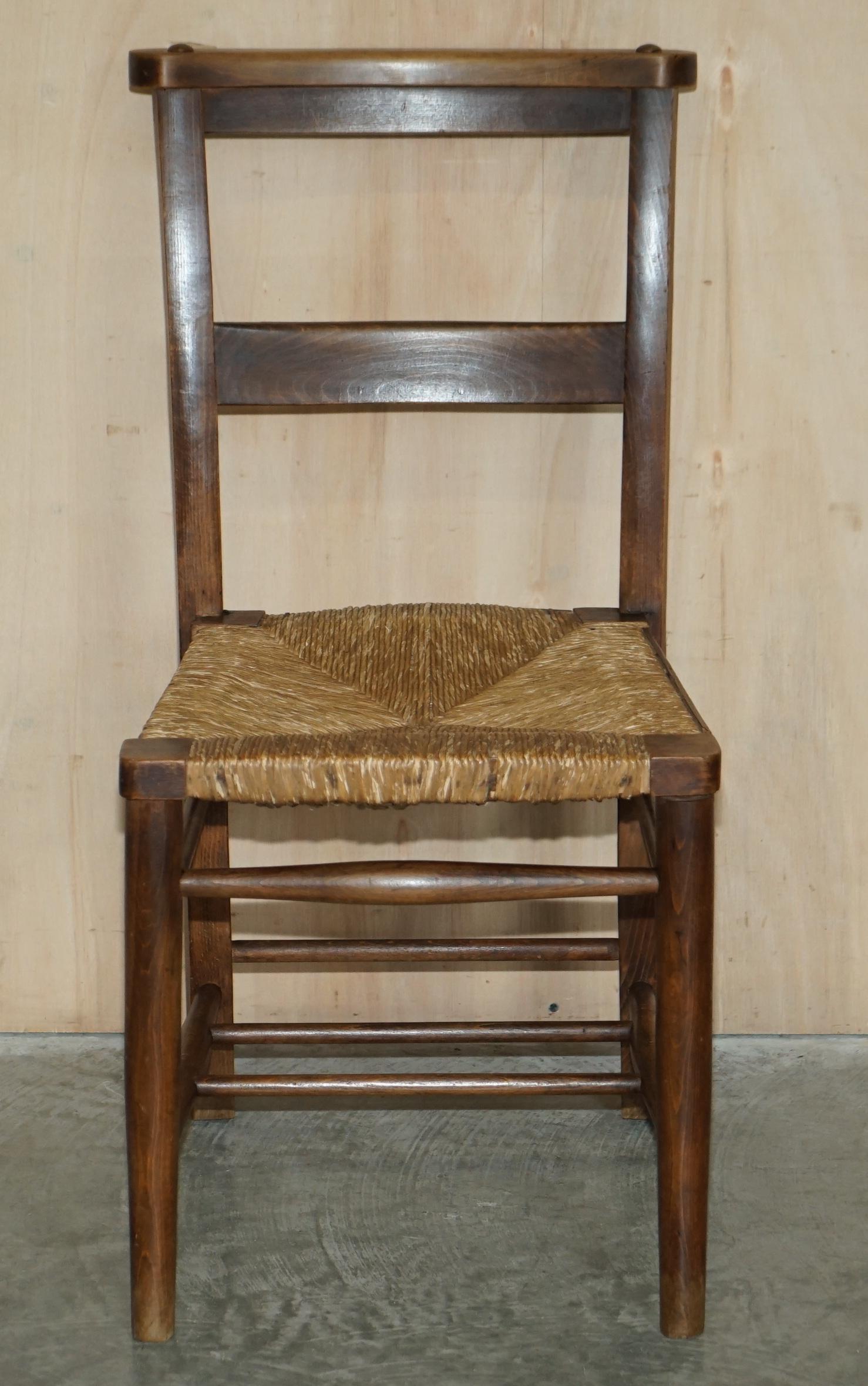 Lovely Suite of Six circa 1860 Dutch Ladder Back Oak Rush Seat Dining Chairs 6 For Sale 11