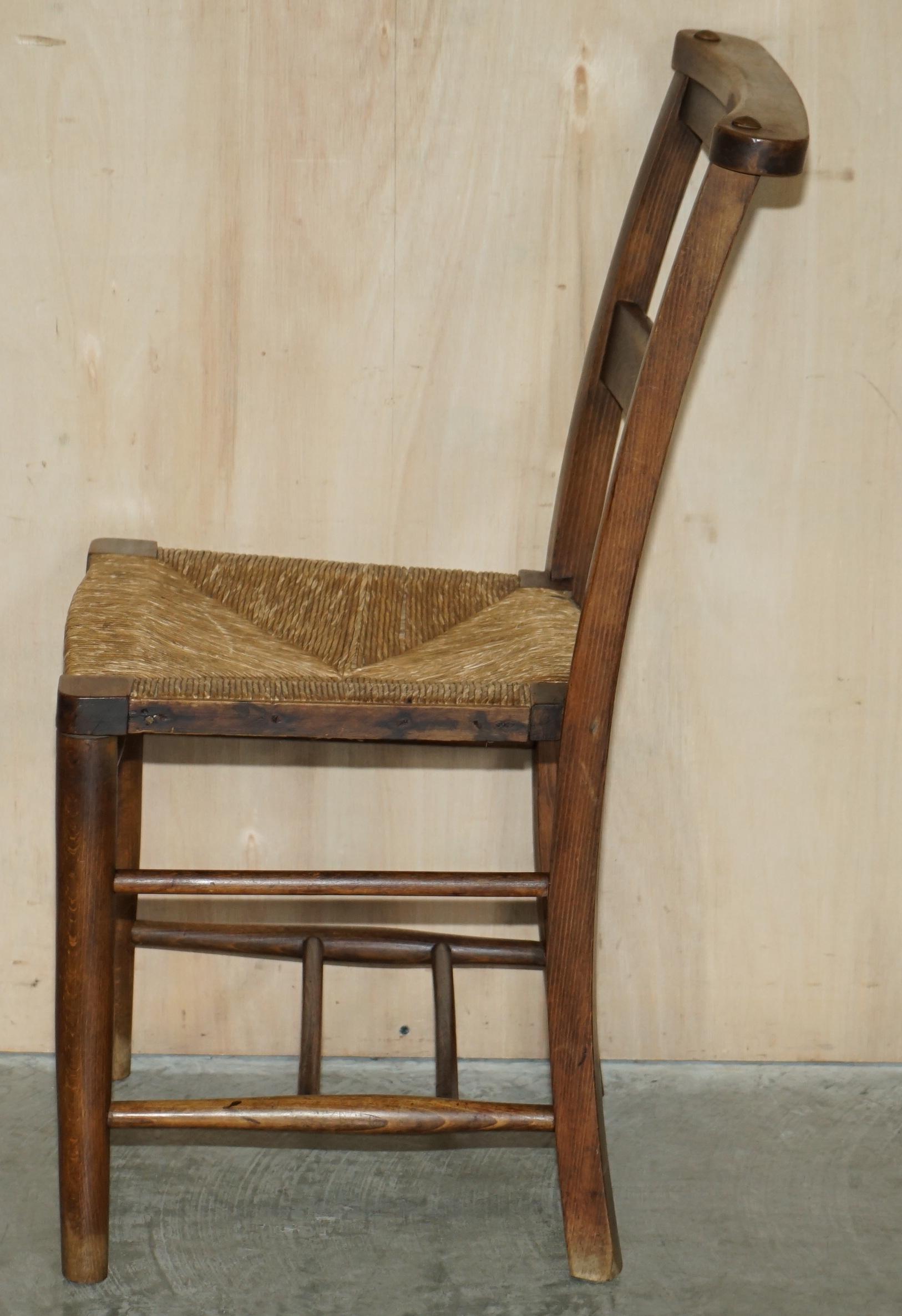 Lovely Suite of Six circa 1860 Dutch Ladder Back Oak Rush Seat Dining Chairs 6 For Sale 14