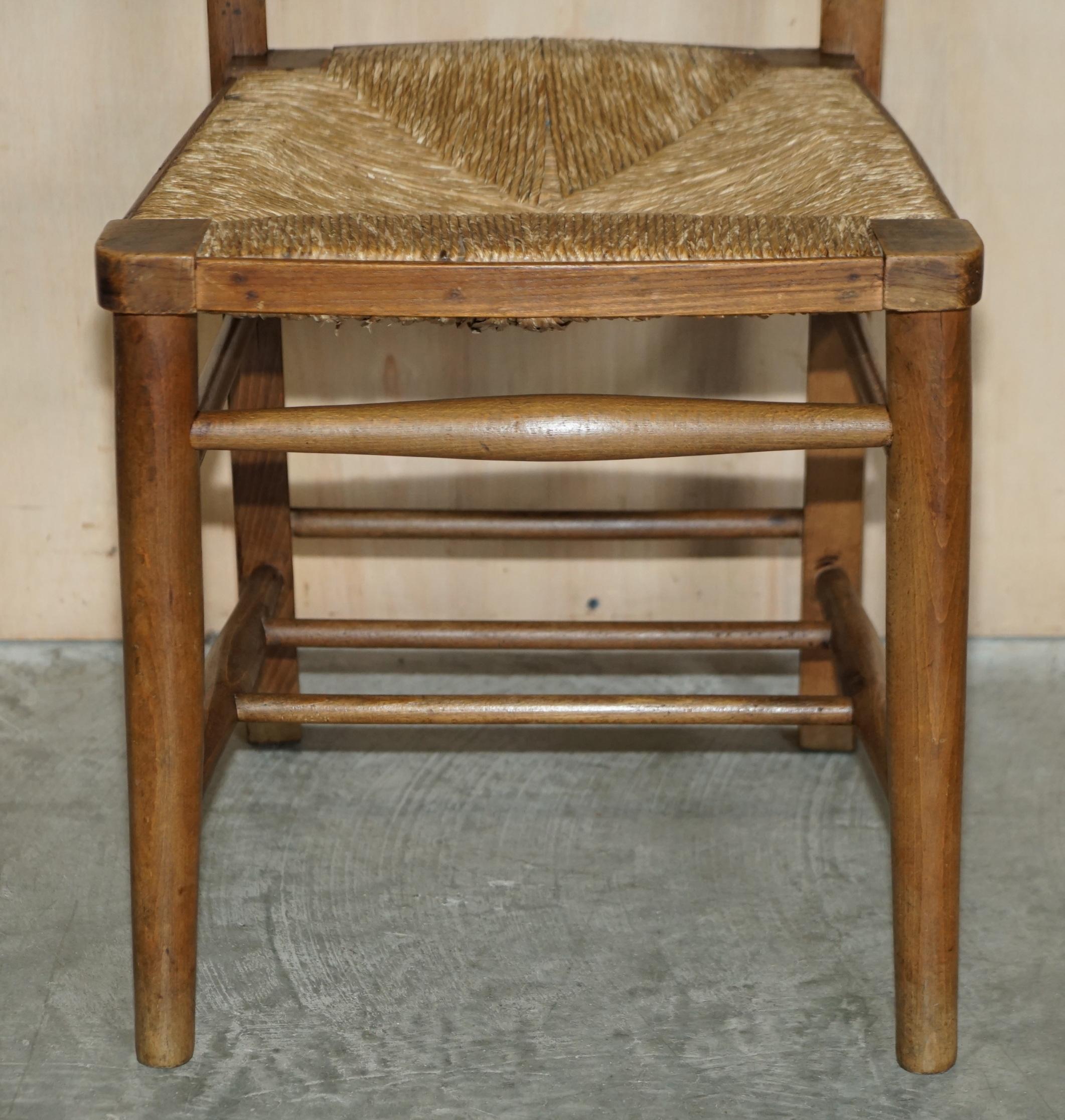 Mid-19th Century Lovely Suite of Six circa 1860 Dutch Ladder Back Oak Rush Seat Dining Chairs 6 For Sale
