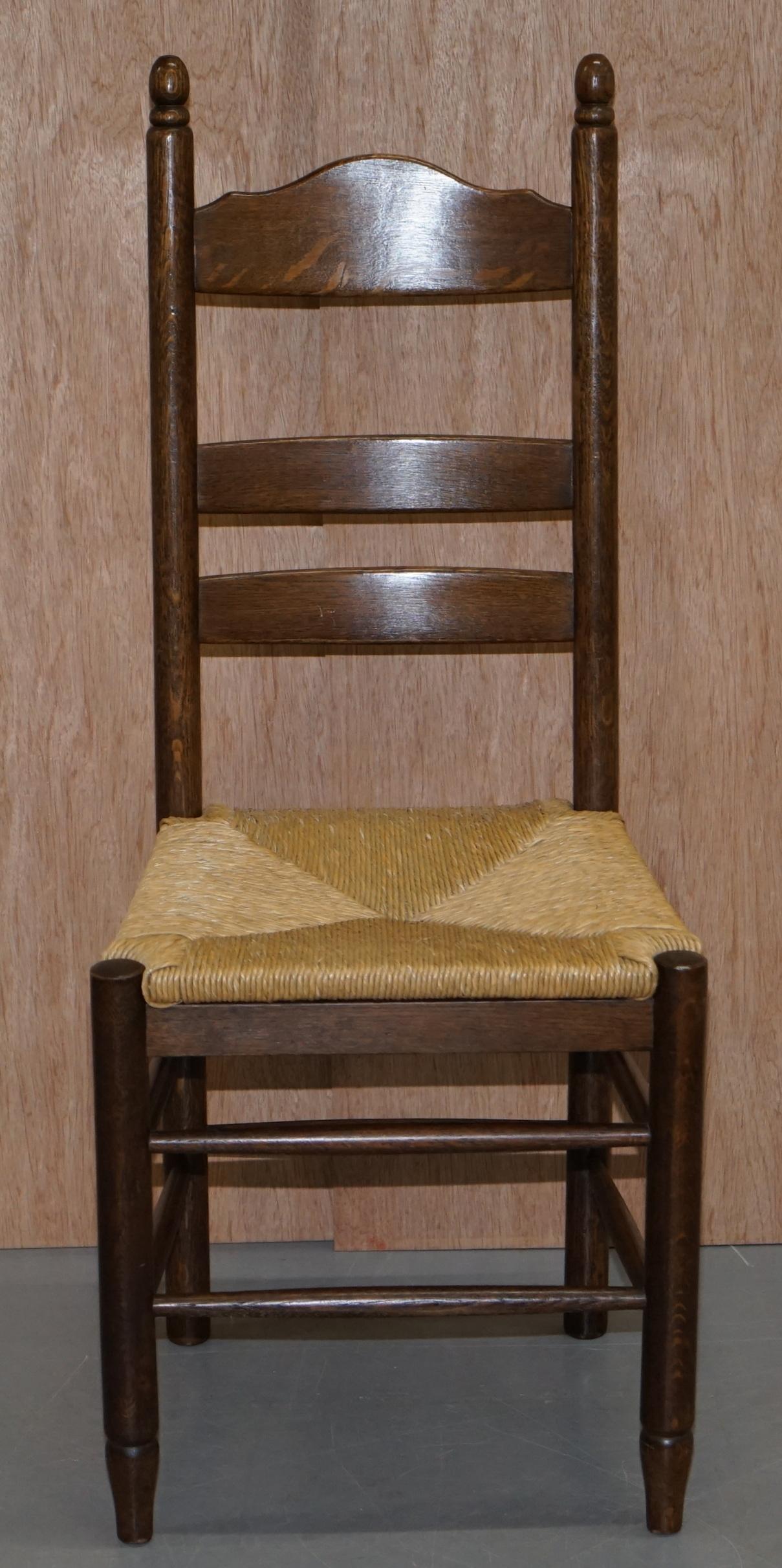 Lovely Suite of Six circa 1940 Dutch Ladder Back Oak Rush Seat Dining Chairs 6 7