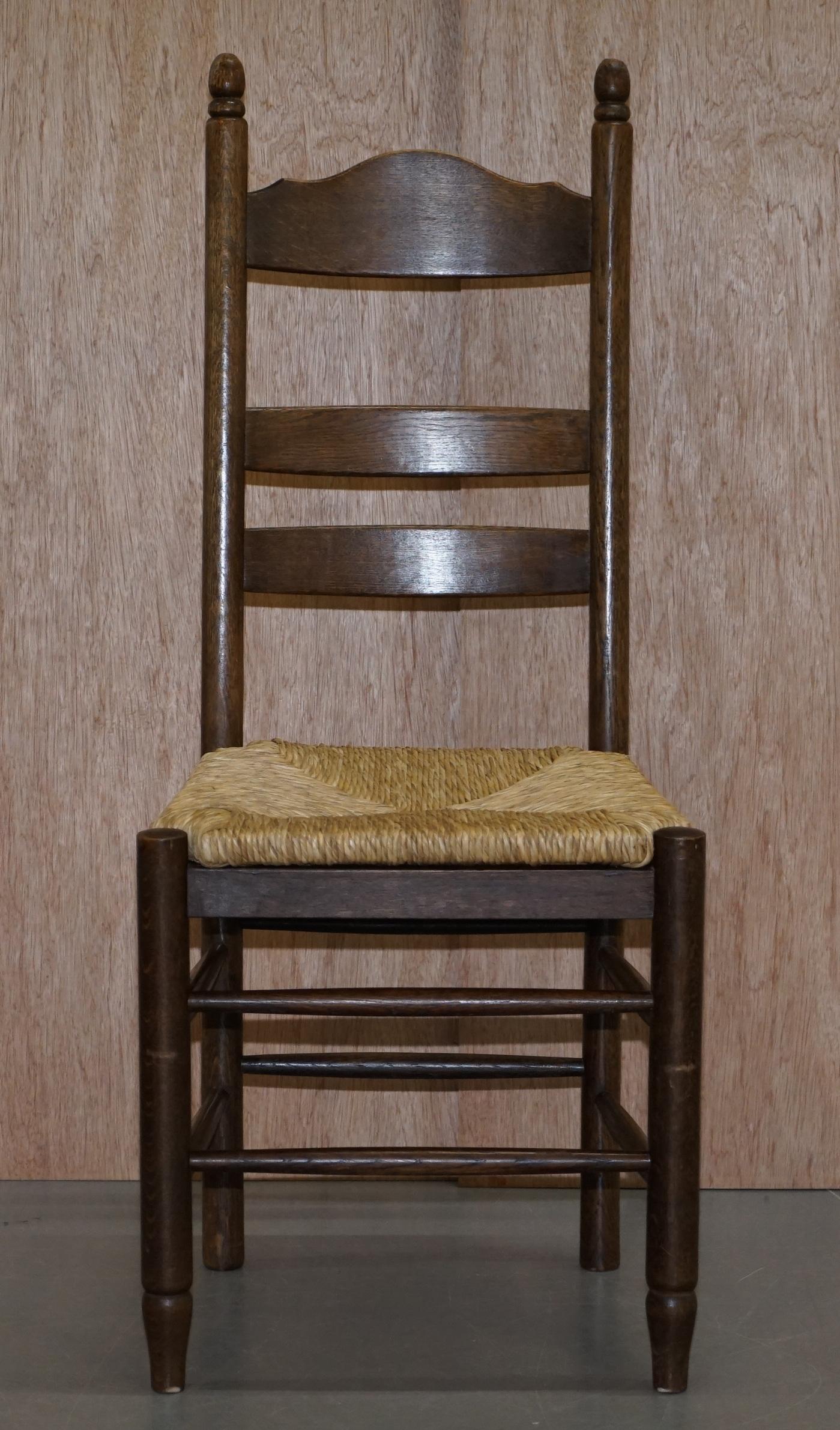 Mid-Century Modern Lovely Suite of Six circa 1940 Dutch Ladder Back Oak Rush Seat Dining Chairs 6