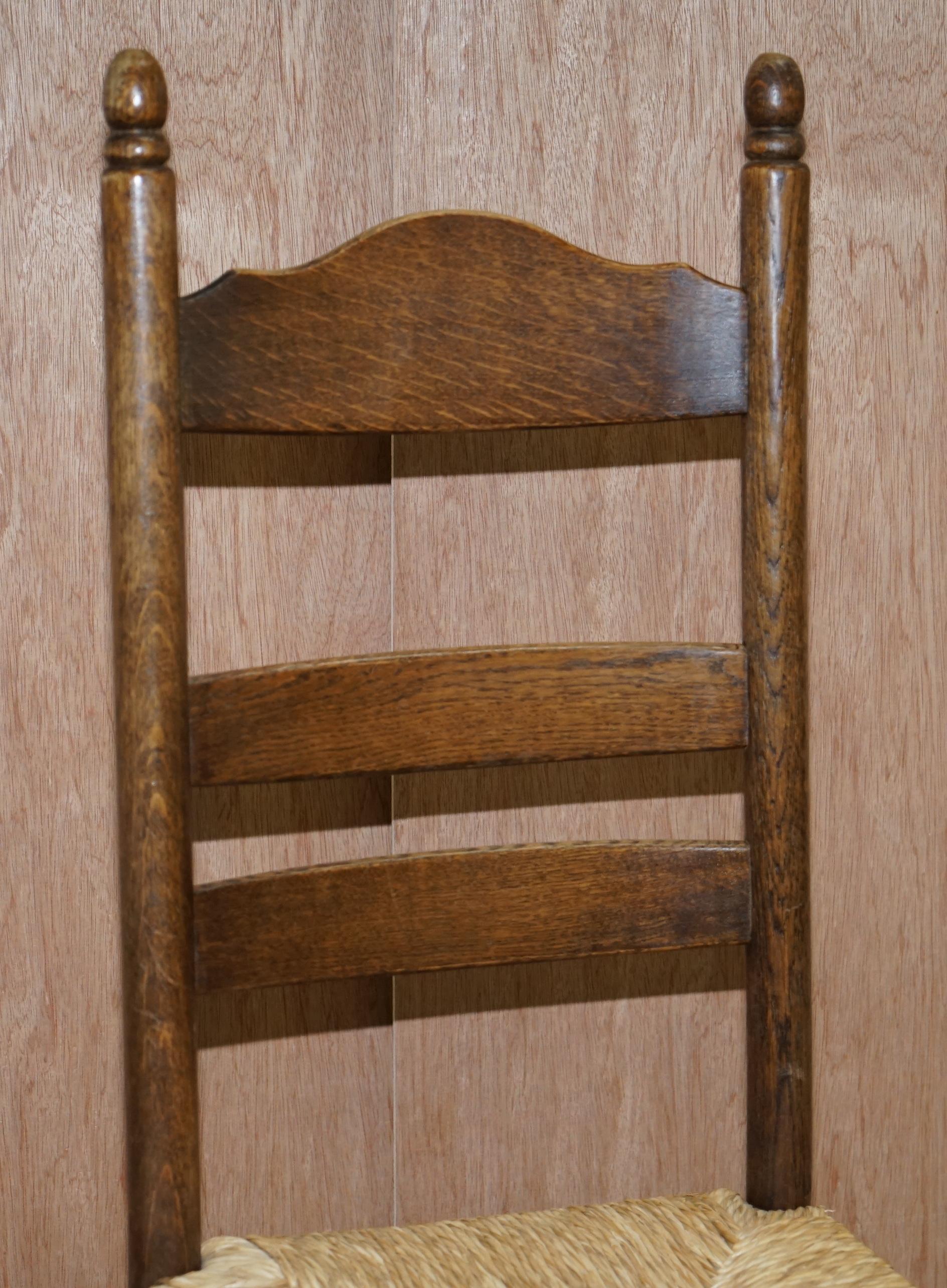 Hand-Crafted Lovely Suite of Six circa 1940 Dutch Ladder Back Oak Rush Seat Dining Chairs 6