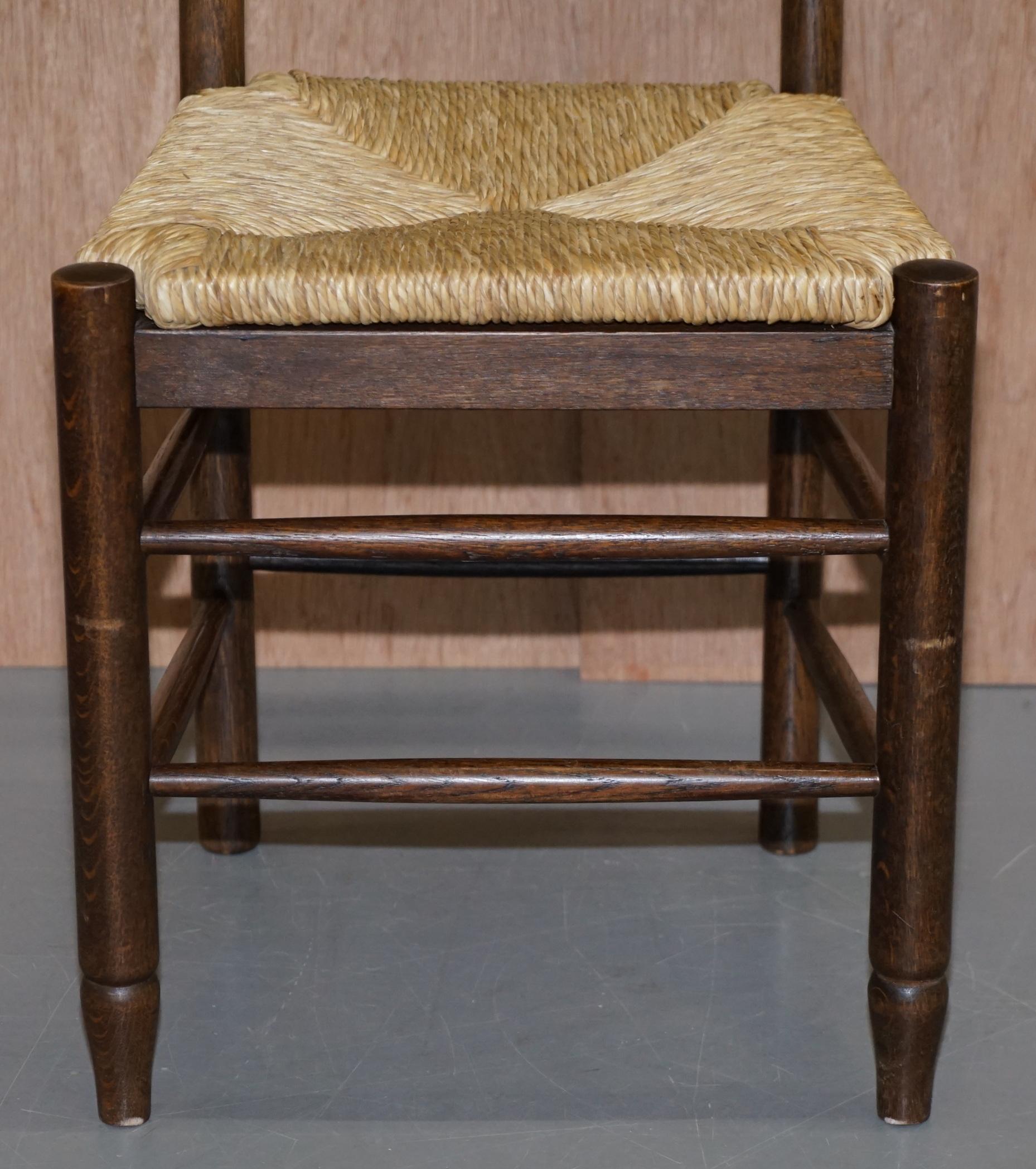 Lovely Suite of Six circa 1940 Dutch Ladder Back Oak Rush Seat Dining Chairs 6 1