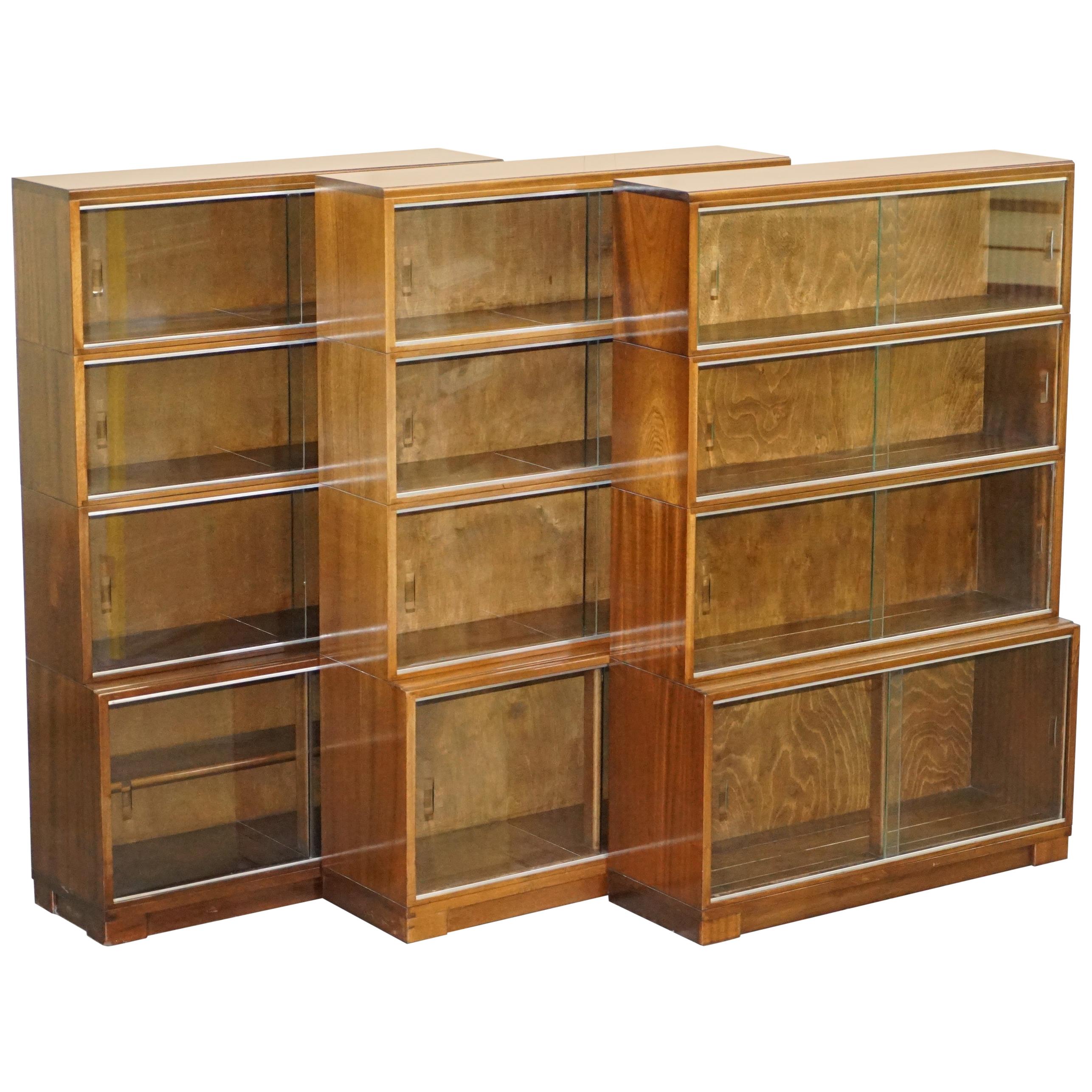 Lovely Suite of Three Minty Oxford Modualr Stacking Bookcases Hardwood Frames