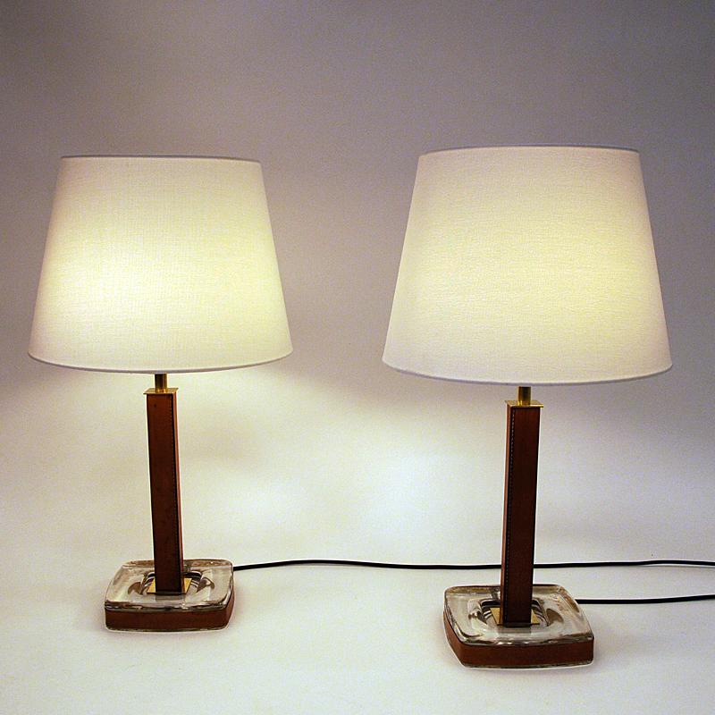 Lovely Swedish Leather Table Lamp Pair by Uppsala Armatur 1960s 4
