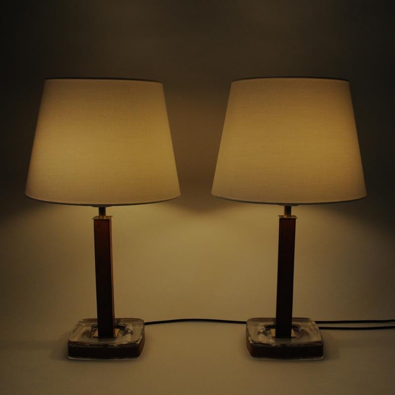 Scandinavian Modern Lovely Swedish Leather Table Lamp Pair by Uppsala Armatur 1960s
