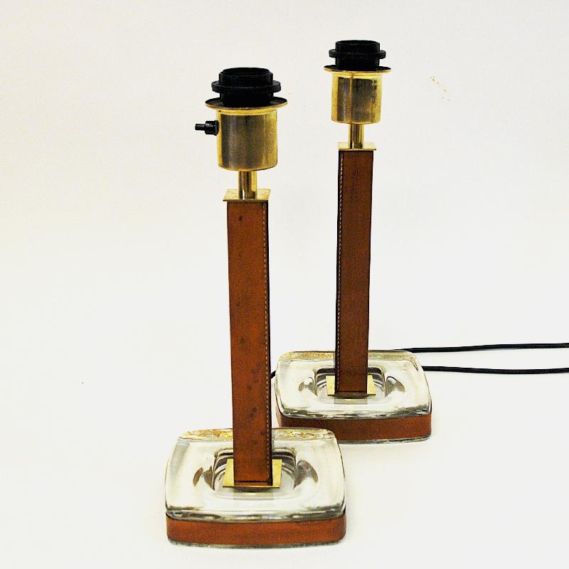 Mid-20th Century Lovely Swedish Leather Table Lamp Pair by Uppsala Armatur 1960s