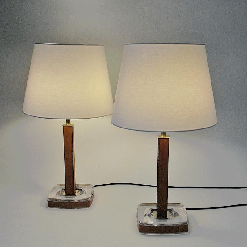 Lovely Swedish Leather Table Lamp Pair by Uppsala Armatur 1960s 1