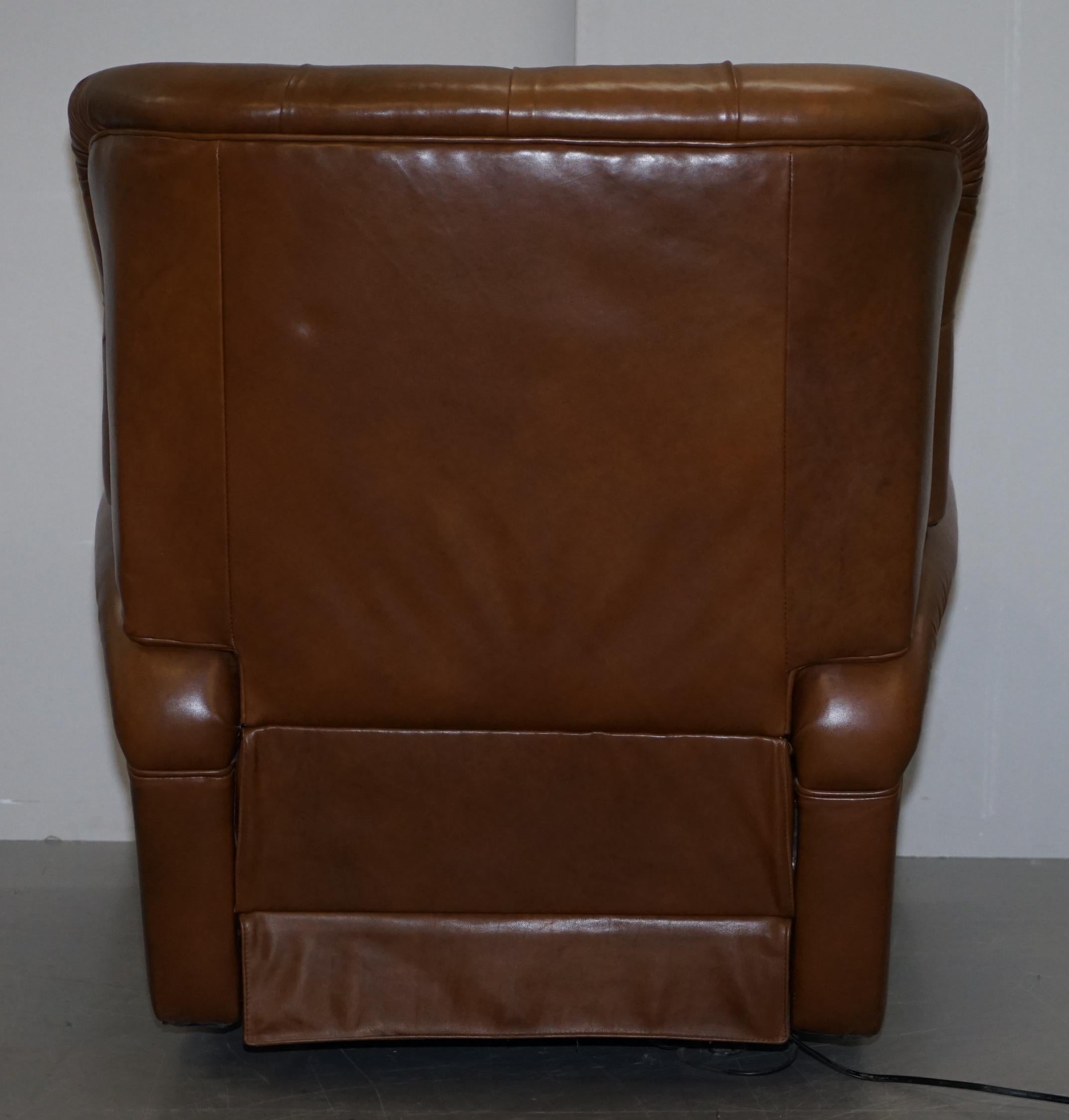 Lovely Tan Brown Leather Chesterfield Electric Relciner Armchair Comfortable!!!! 6