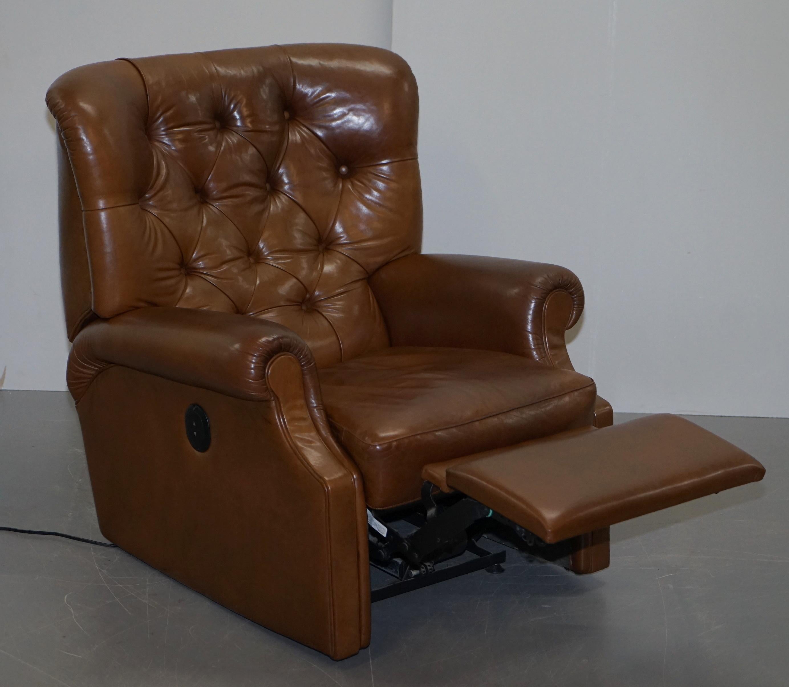 Lovely Tan Brown Leather Chesterfield Electric Relciner Armchair Comfortable!!!! 8