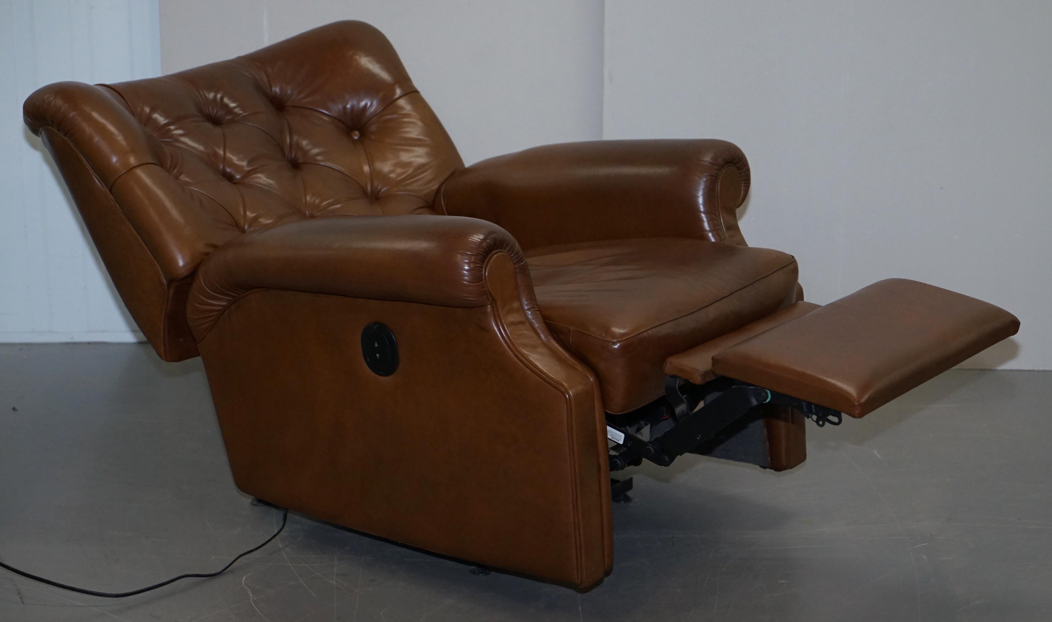 Lovely Tan Brown Leather Chesterfield Electric Relciner Armchair Comfortable!!!! 11