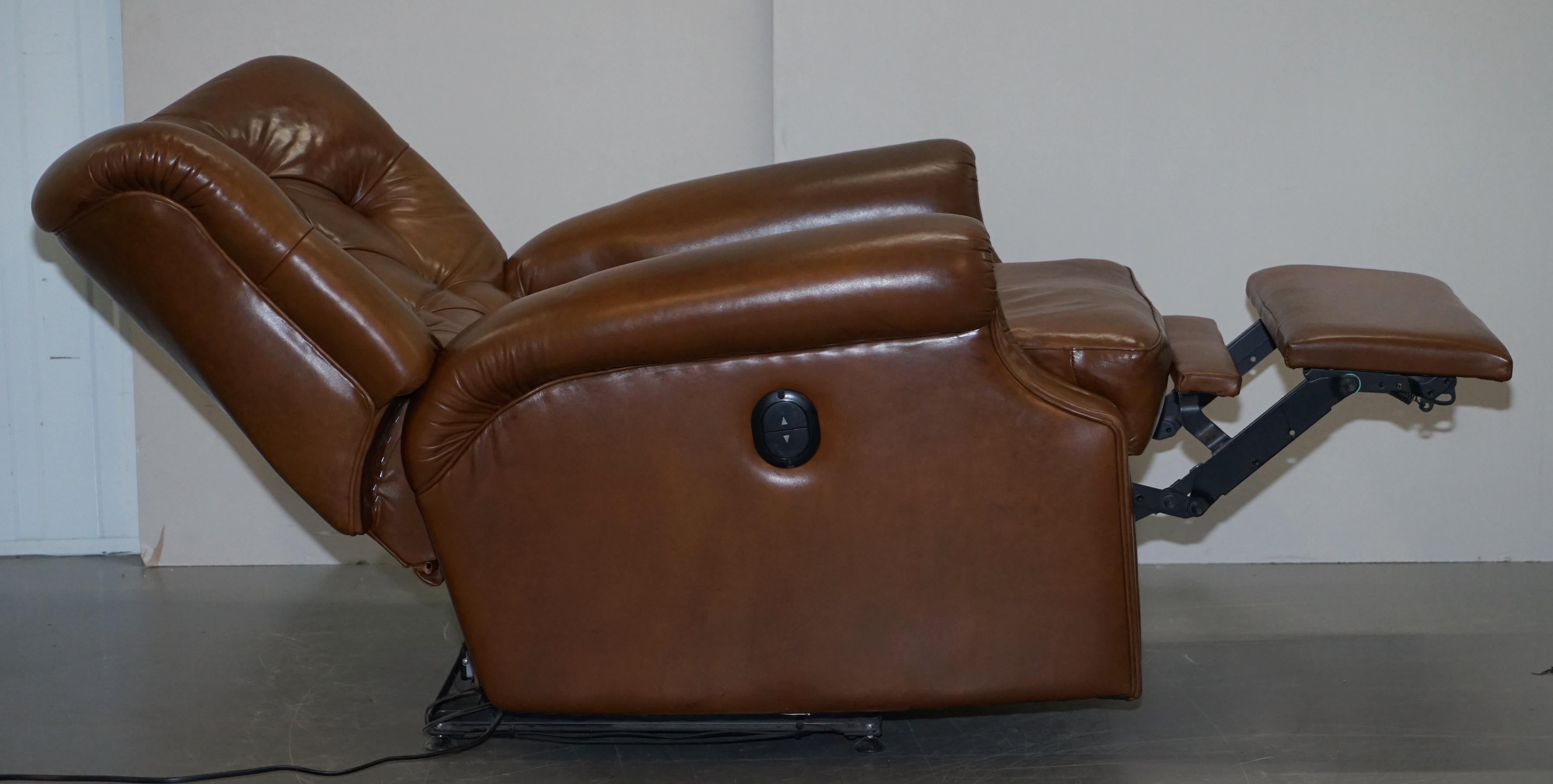 Lovely Tan Brown Leather Chesterfield Electric Relciner Armchair Comfortable!!!! 12