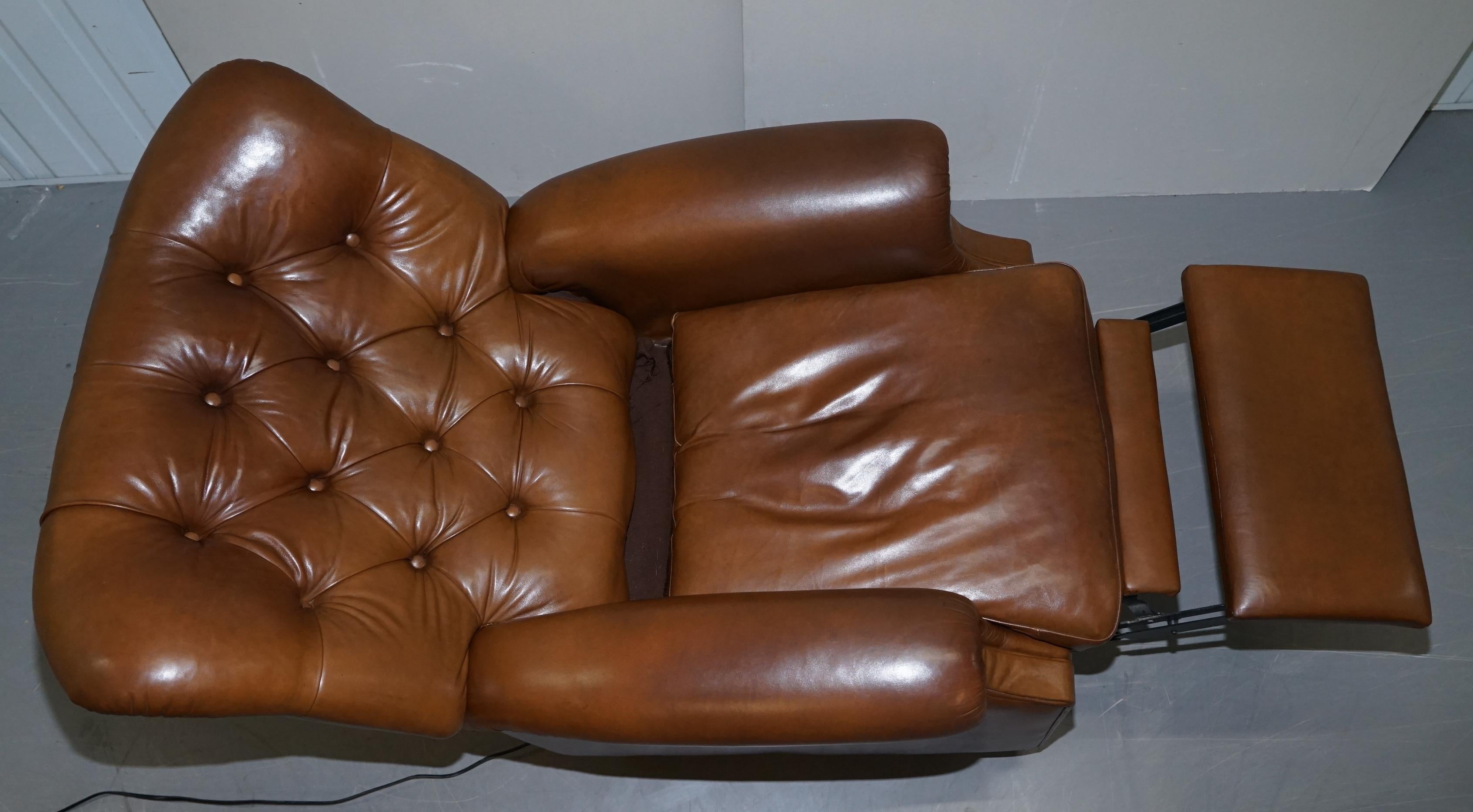 Lovely Tan Brown Leather Chesterfield Electric Relciner Armchair Comfortable!!!! 13