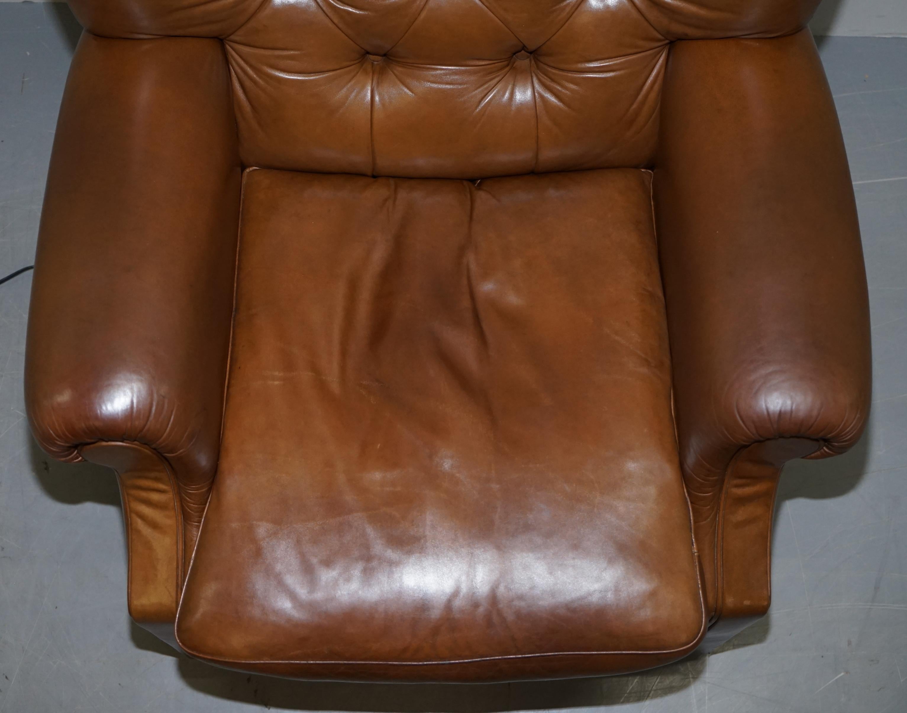 20th Century Lovely Tan Brown Leather Chesterfield Electric Relciner Armchair Comfortable!!!!