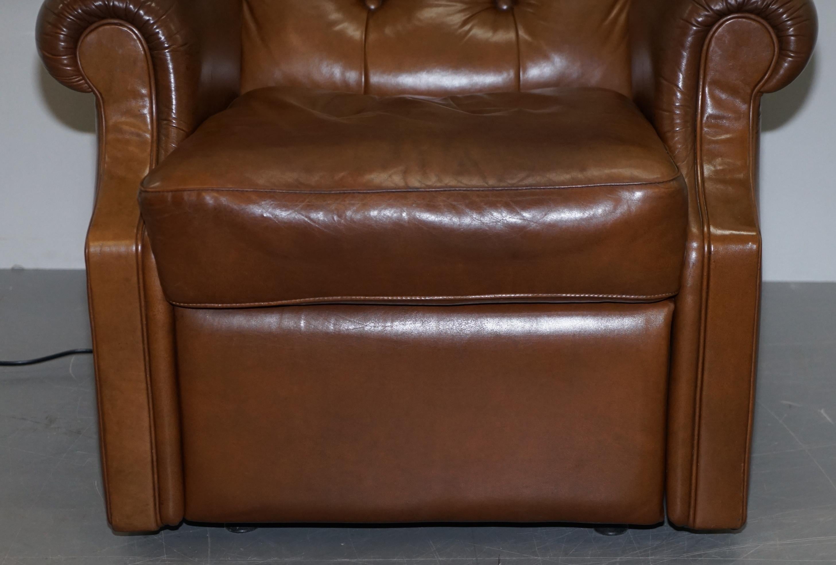 Lovely Tan Brown Leather Chesterfield Electric Relciner Armchair Comfortable!!!! 3