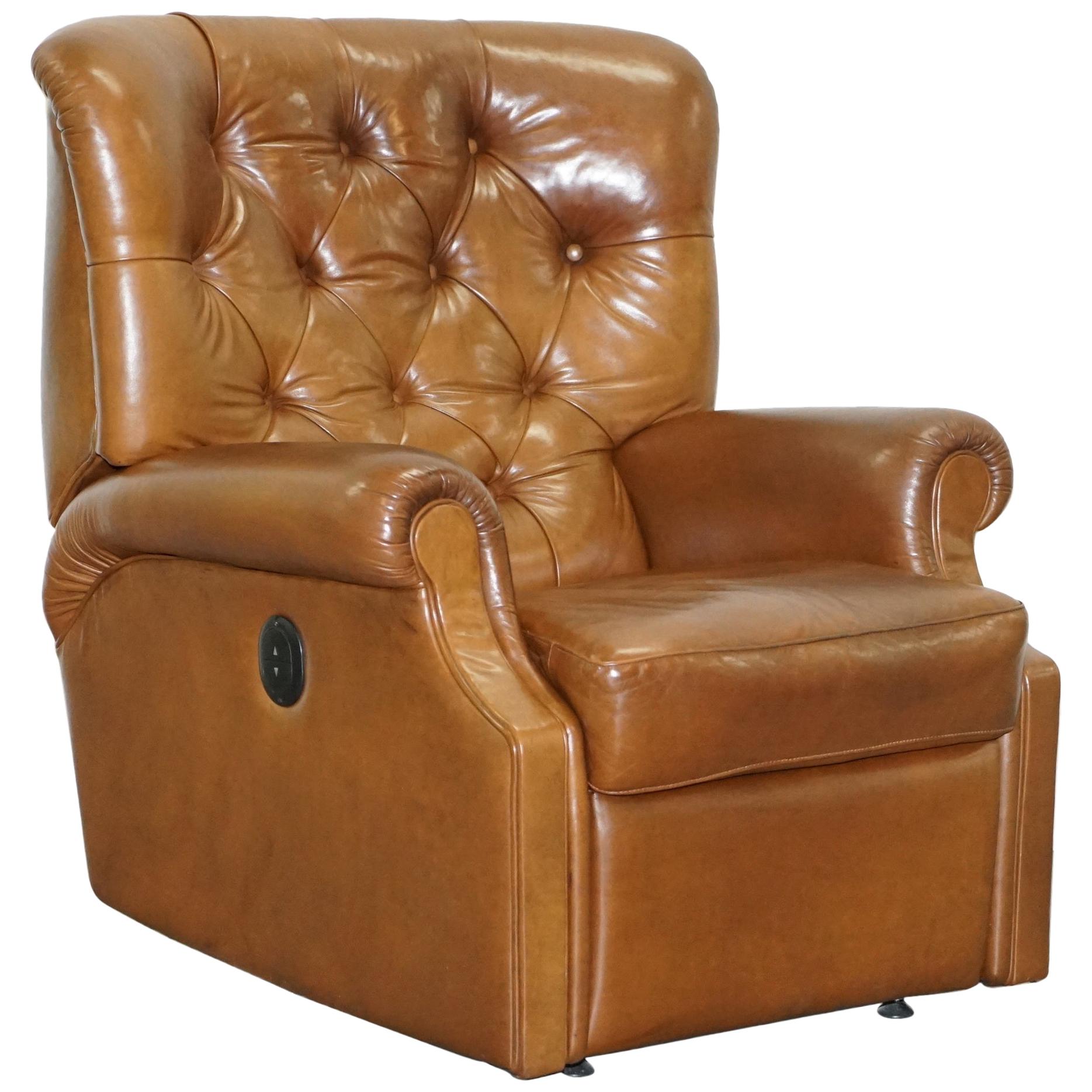 Lovely Tan Brown Leather Chesterfield Electric Relciner Armchair Comfortable!!!!