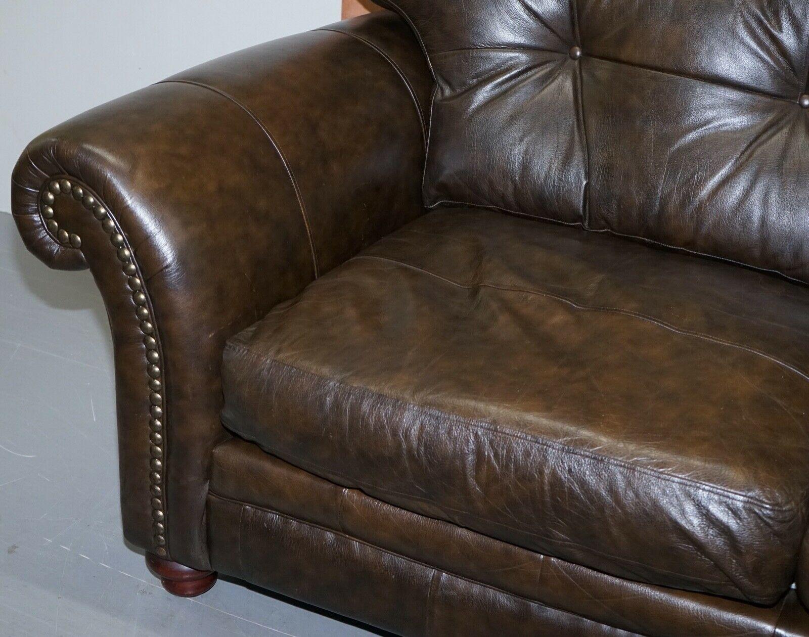 Lovely Tetrad Brown Leather 2 Seater Chesterfield Sofa with Scroll Arms 5