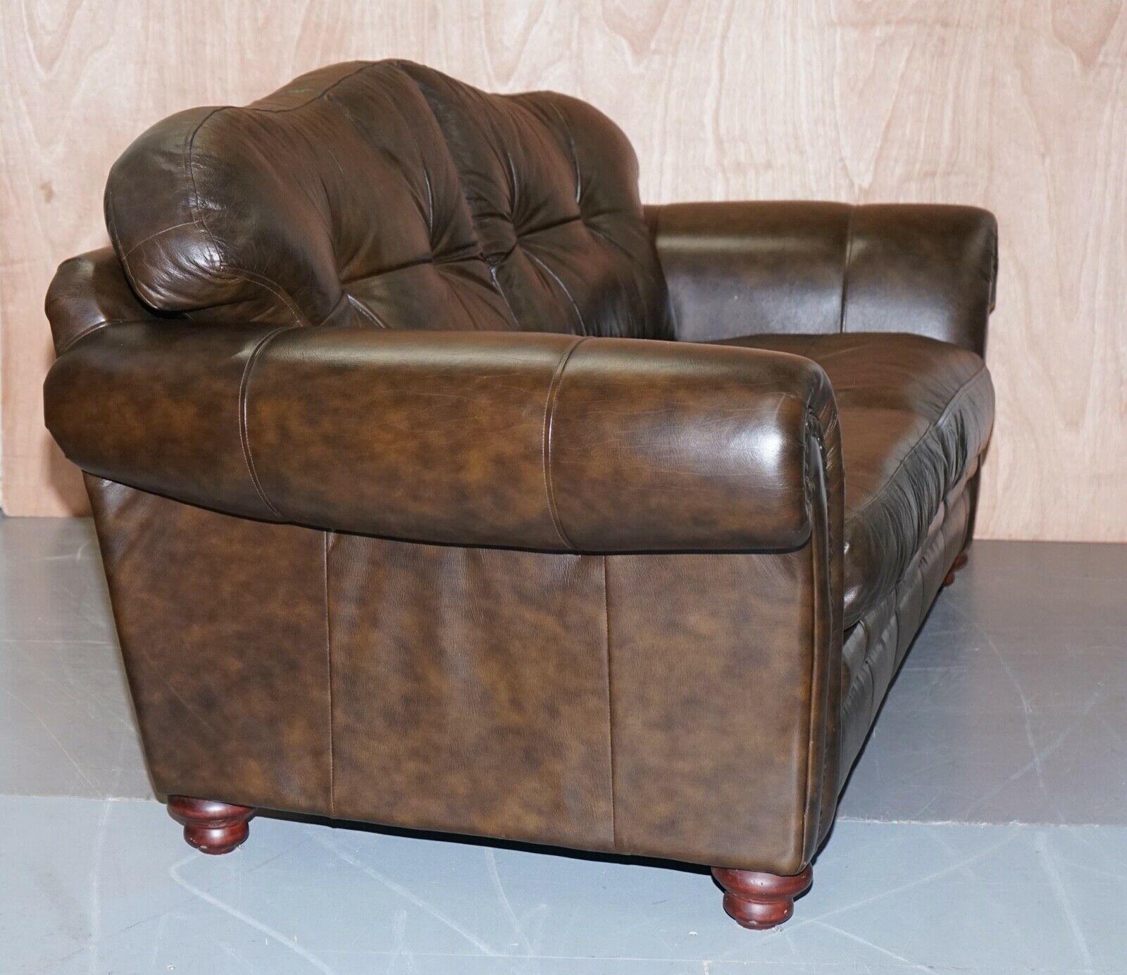 Lovely Tetrad Brown Leather 2 Seater Chesterfield Sofa with Scroll Arms 1