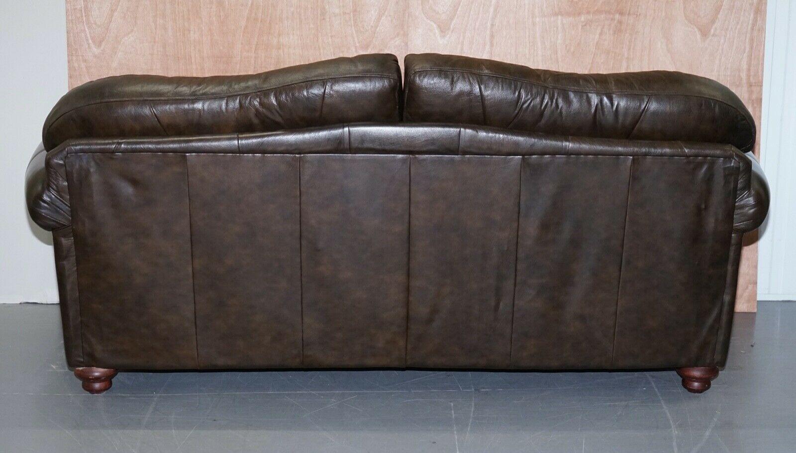 Lovely Tetrad Brown Leather 2 Seater Chesterfield Sofa with Scroll Arms 2