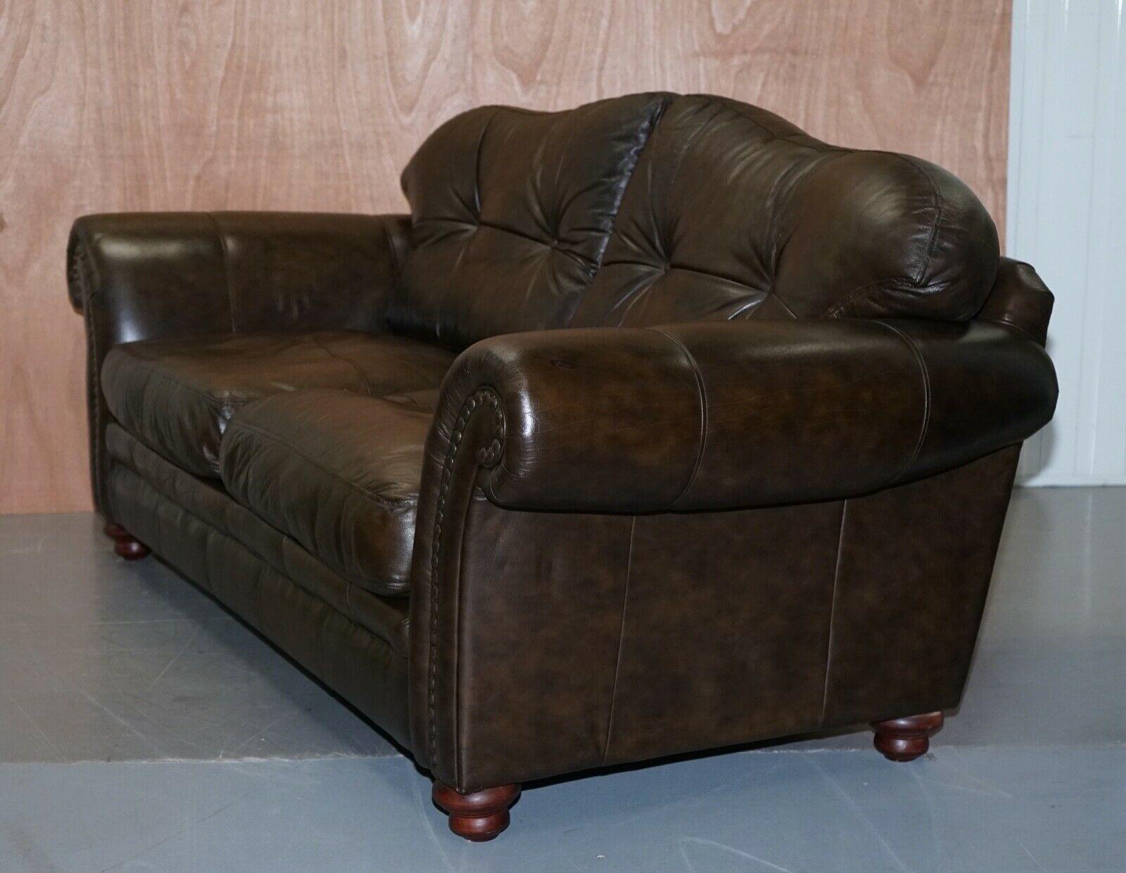 Lovely Tetrad Brown Leather 2 Seater Chesterfield Sofa with Scroll Arms 3