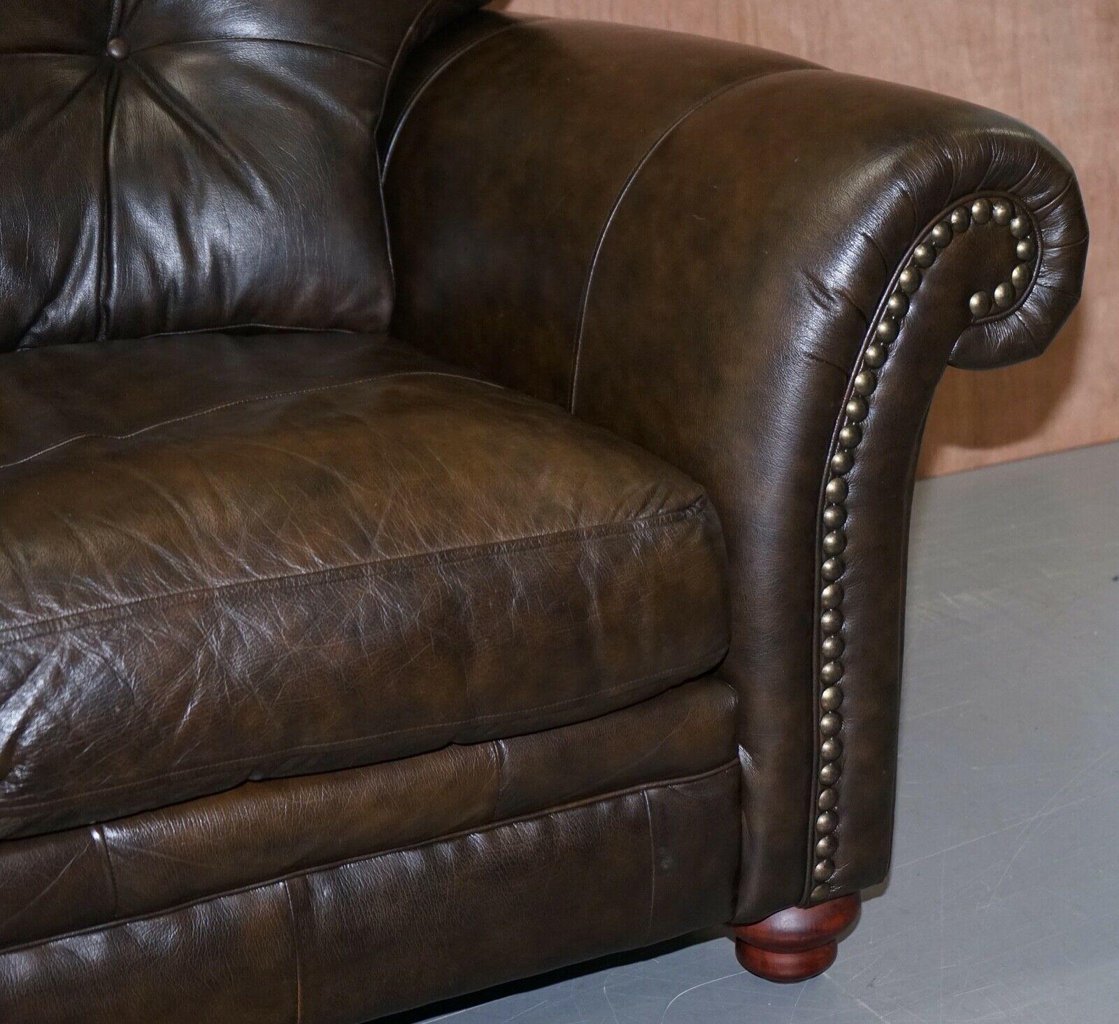 Lovely Tetrad Brown Leather 2 Seater Chesterfield Sofa with Scroll Arms 4