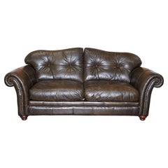 Vintage Lovely Tetrad Brown Leather 2 Seater Chesterfield Sofa with Scroll Arms