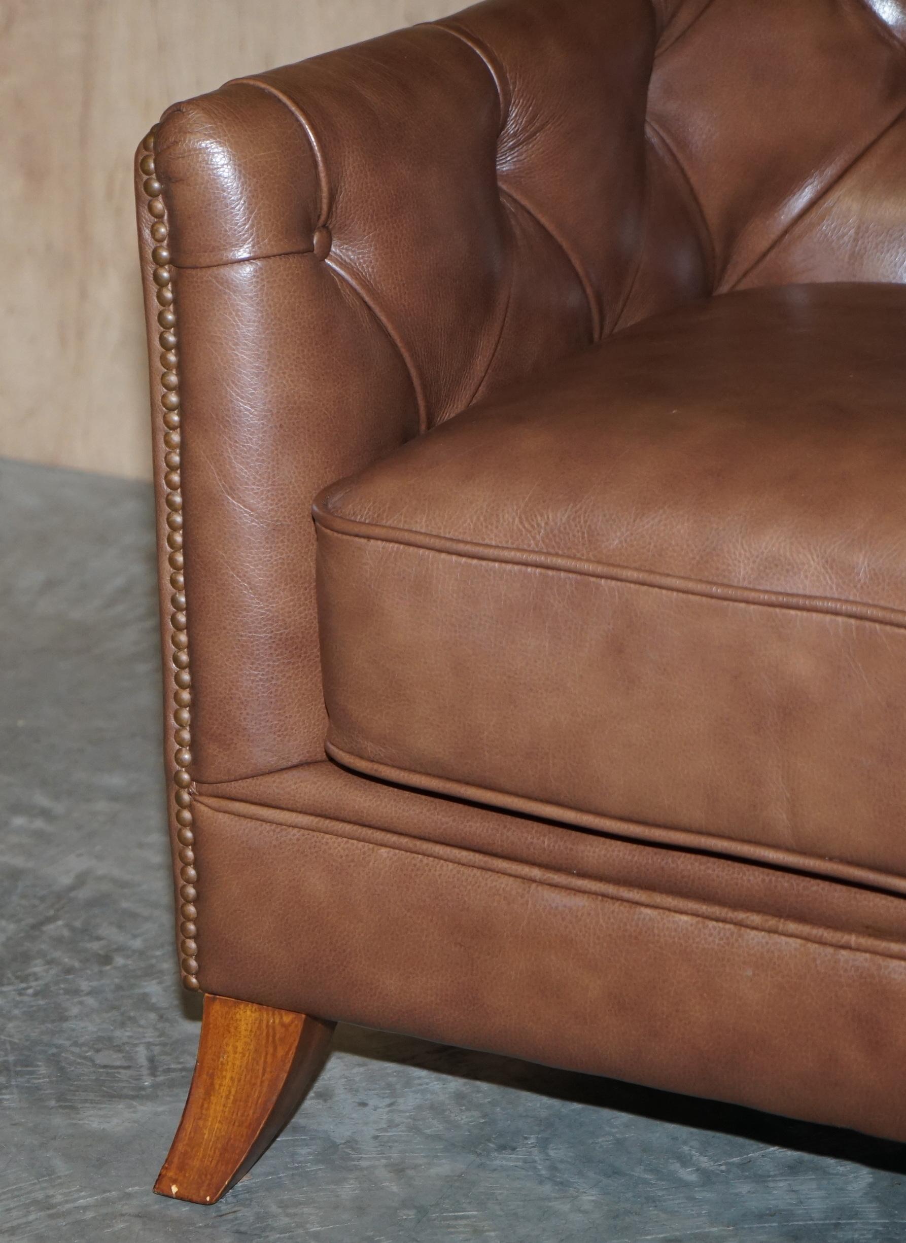 Lovely Tetrad Brown Leather Reading Armchair with Chesterfield Tufted Buttons 4