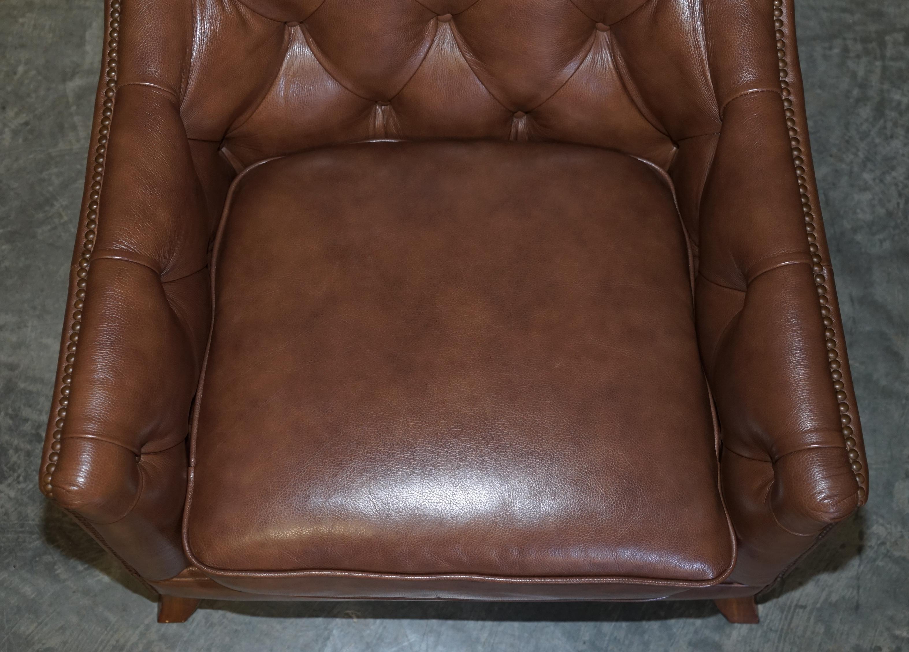 Lovely Tetrad Brown Leather Reading Armchair with Chesterfield Tufted Buttons 5