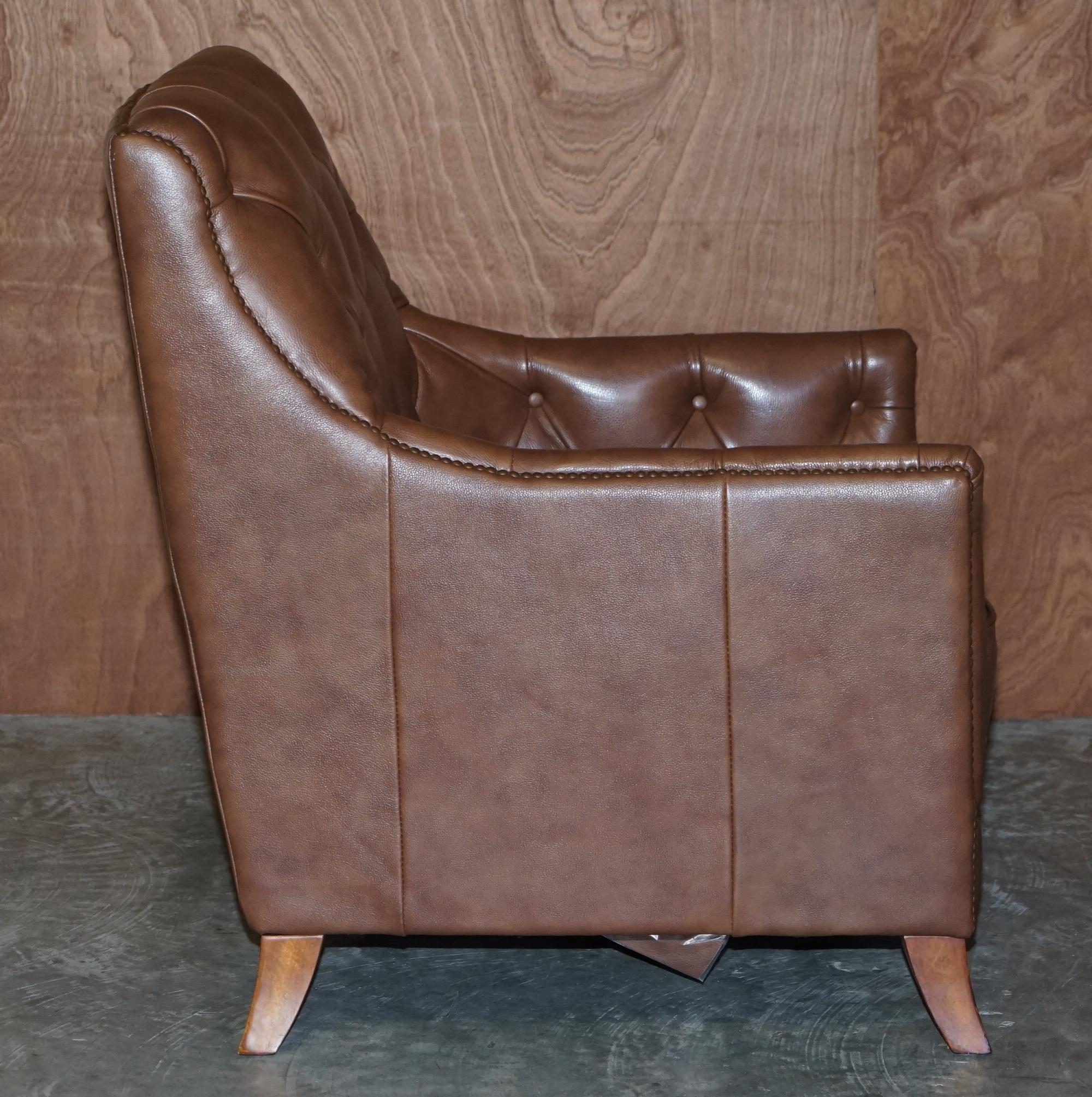 Lovely Tetrad Brown Leather Reading Armchair with Chesterfield Tufted Buttons 6