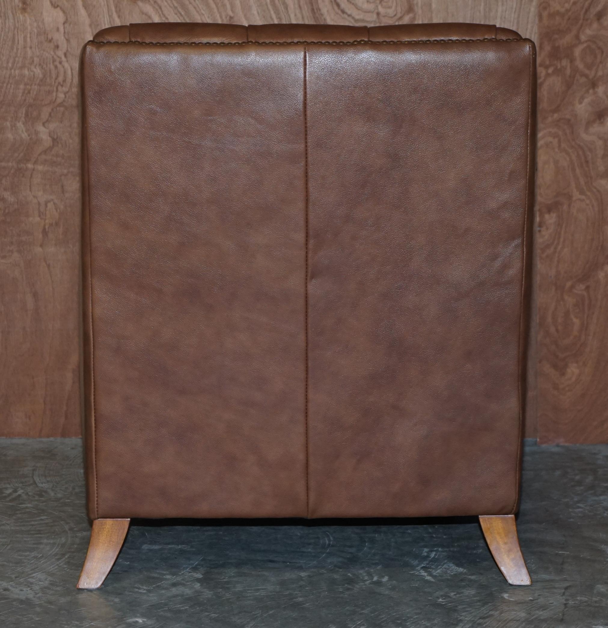 Lovely Tetrad Brown Leather Reading Armchair with Chesterfield Tufted Buttons 7