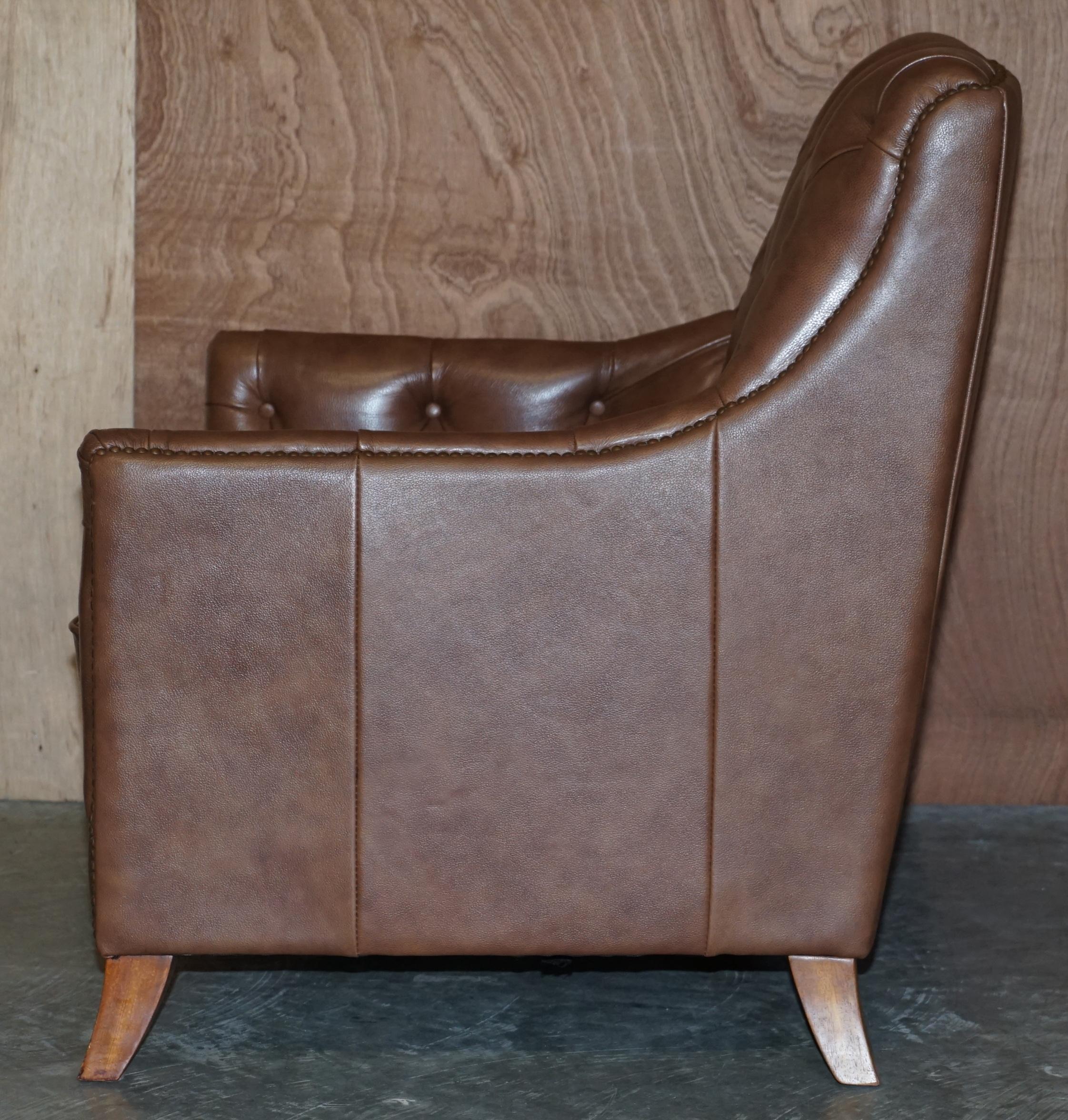 Lovely Tetrad Brown Leather Reading Armchair with Chesterfield Tufted Buttons 9