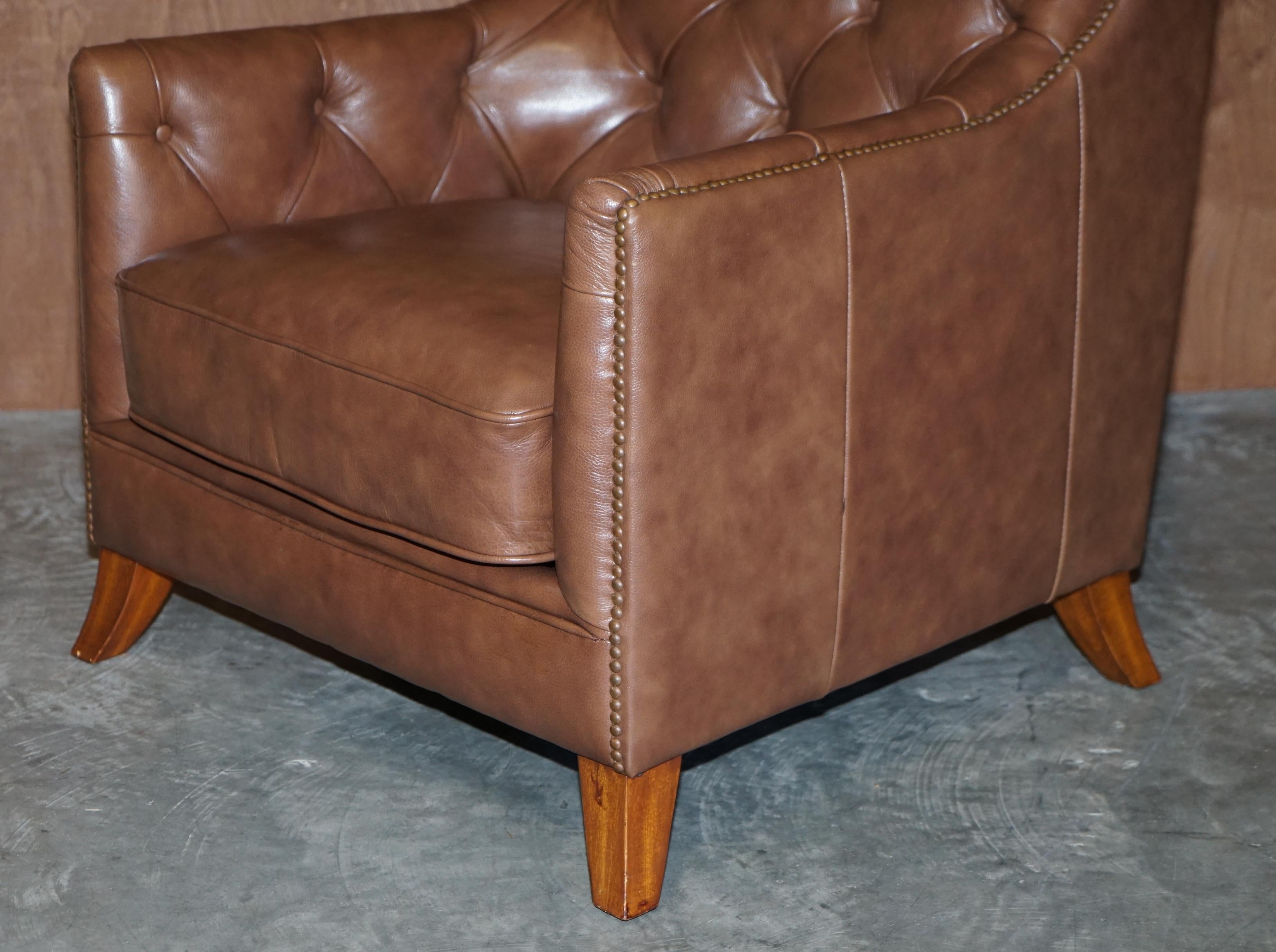 Lovely Tetrad Brown Leather Reading Armchair with Chesterfield Tufted Buttons 10