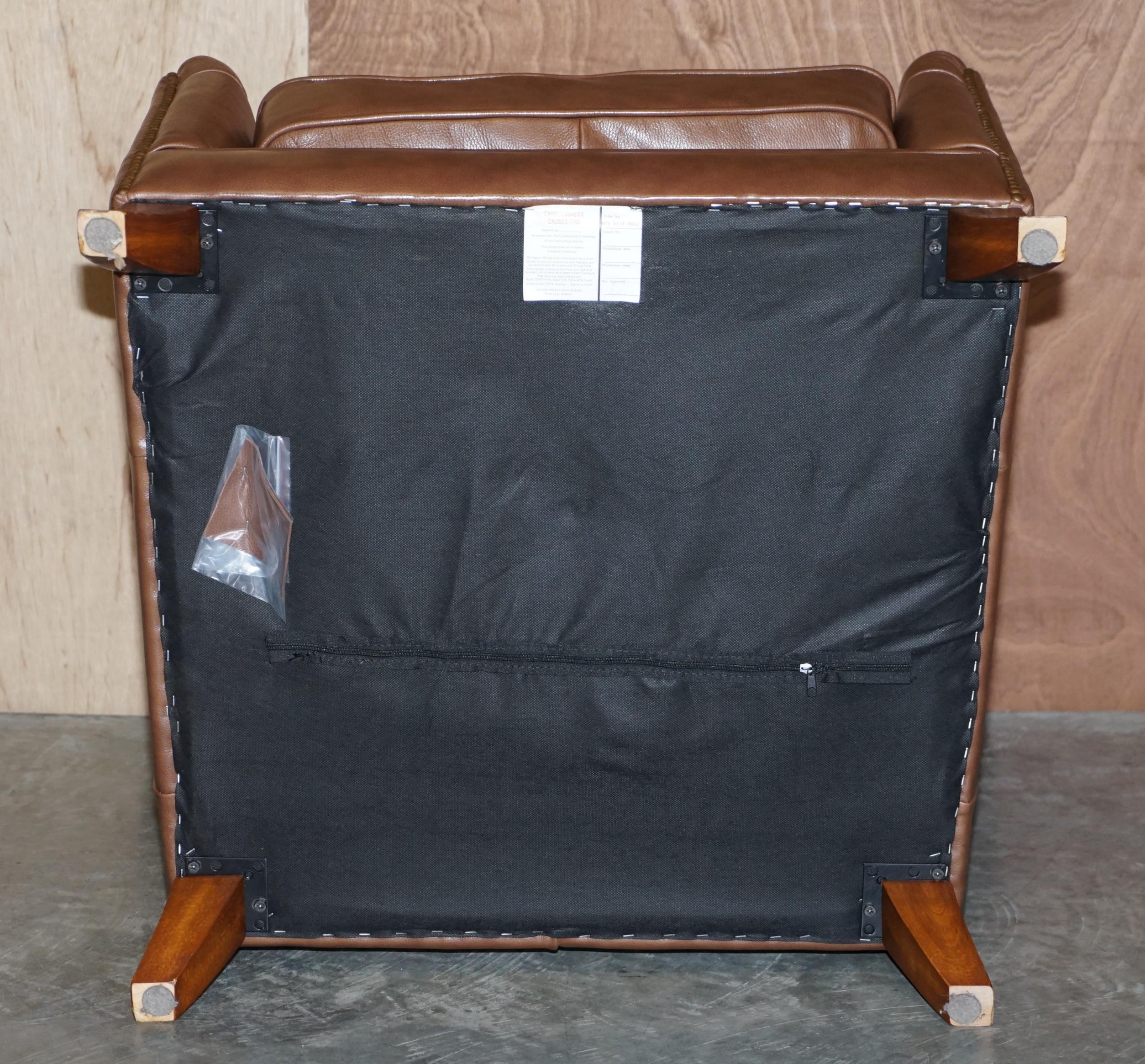 Lovely Tetrad Brown Leather Reading Armchair with Chesterfield Tufted Buttons 11