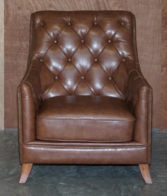 Ravissant fauteuil de lecture Tetrad en cuir marron avec boutons touffetés Chesterfield