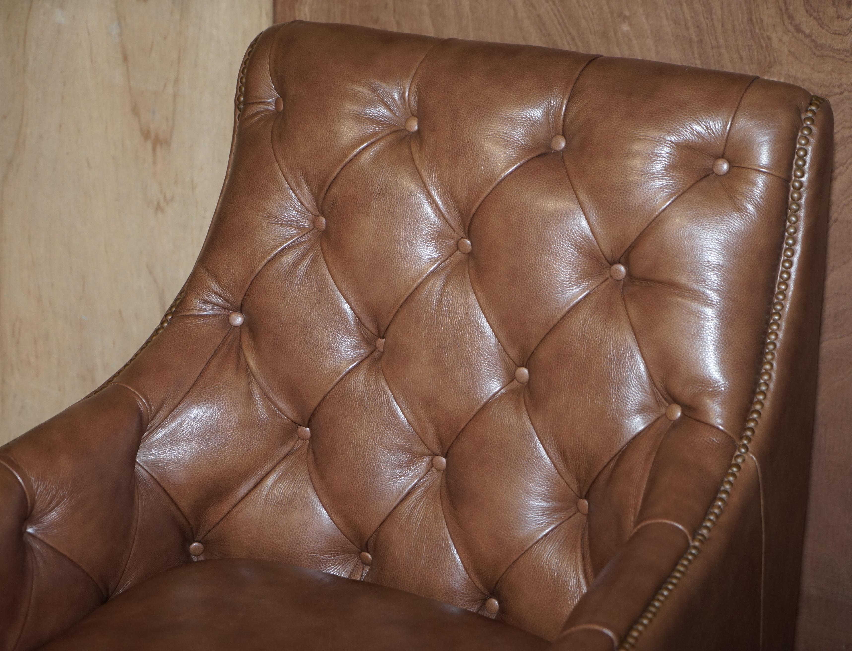 Hand-Crafted Lovely Tetrad Brown Leather Reading Armchair with Chesterfield Tufted Buttons