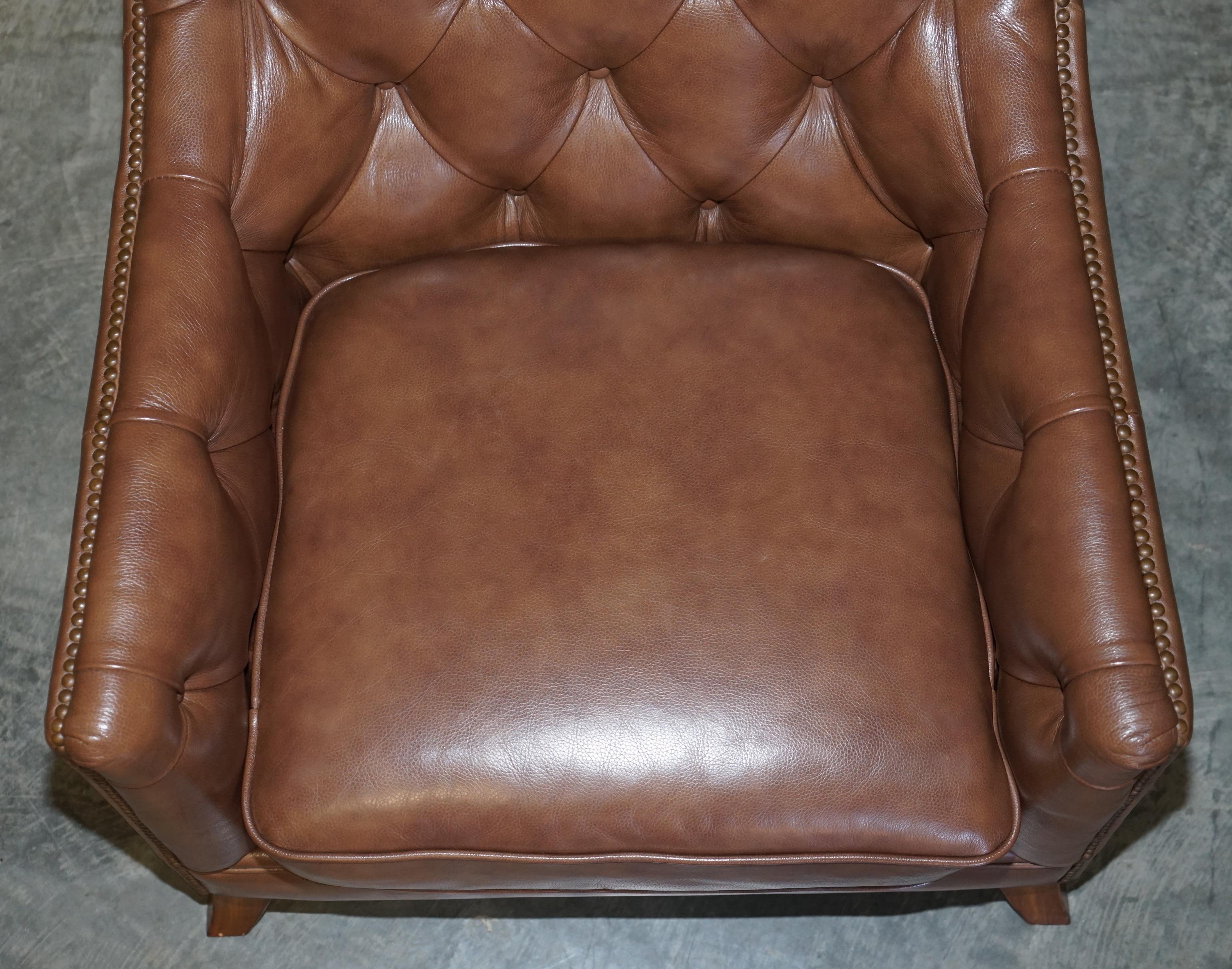 20th Century Lovely Tetrad Brown Leather Reading Armchair with Chesterfield Tufted Buttons