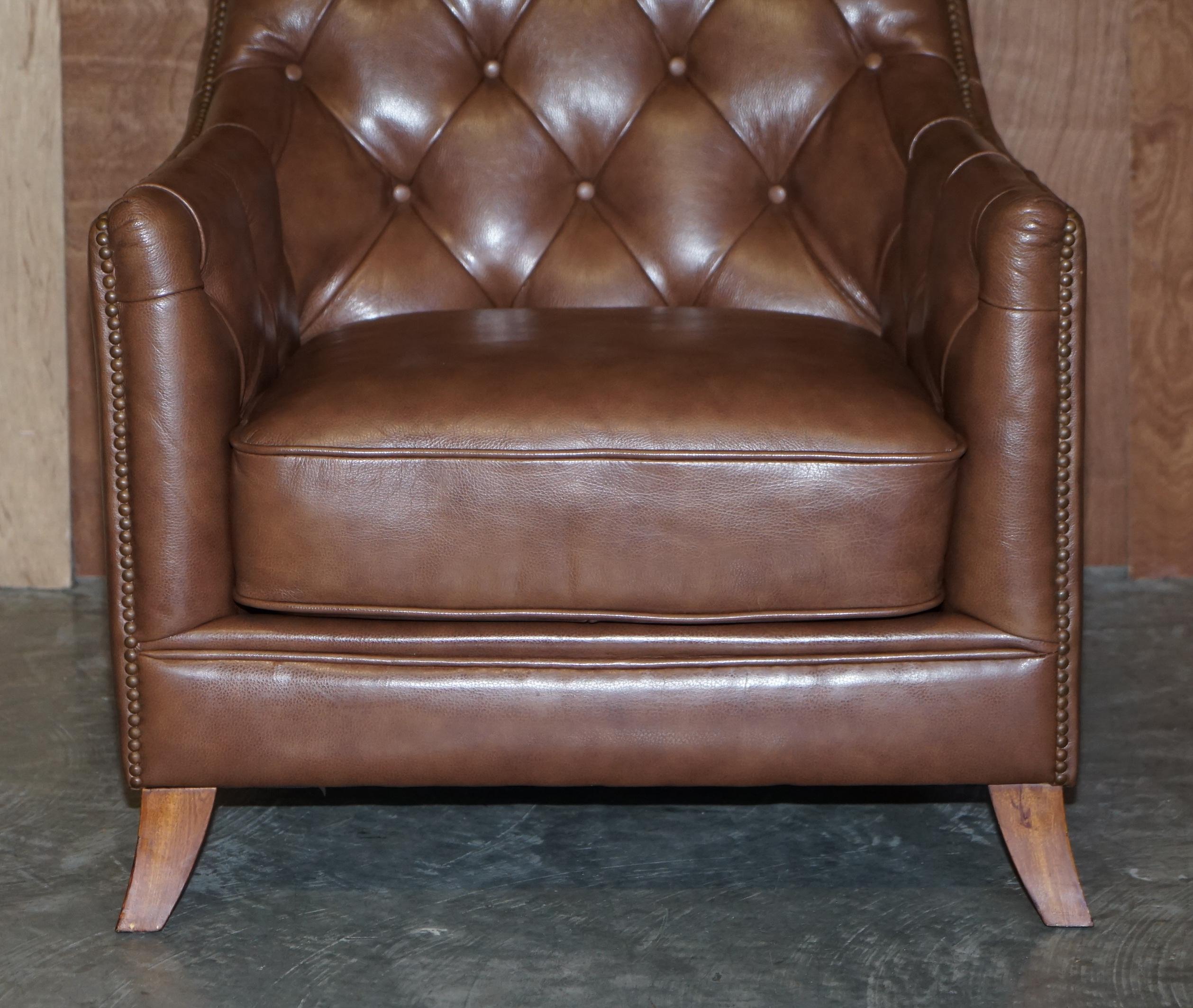 Lovely Tetrad Brown Leather Reading Armchair with Chesterfield Tufted Buttons 2