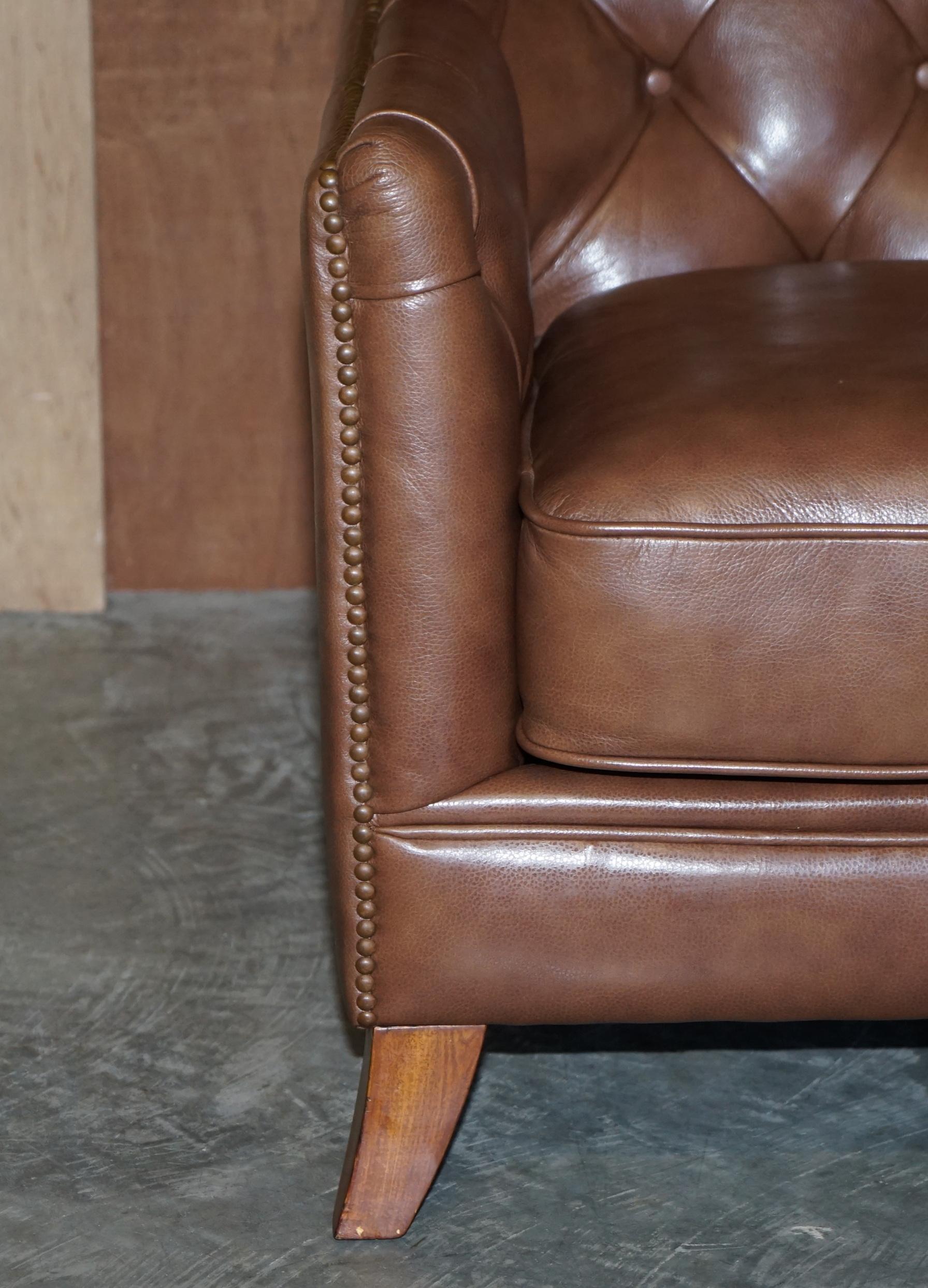 Lovely Tetrad Brown Leather Reading Armchair with Chesterfield Tufted Buttons 3