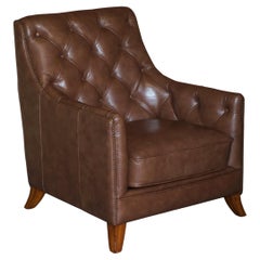 Ravissant fauteuil de lecture Tetrad en cuir marron avec boutons touffetés Chesterfield