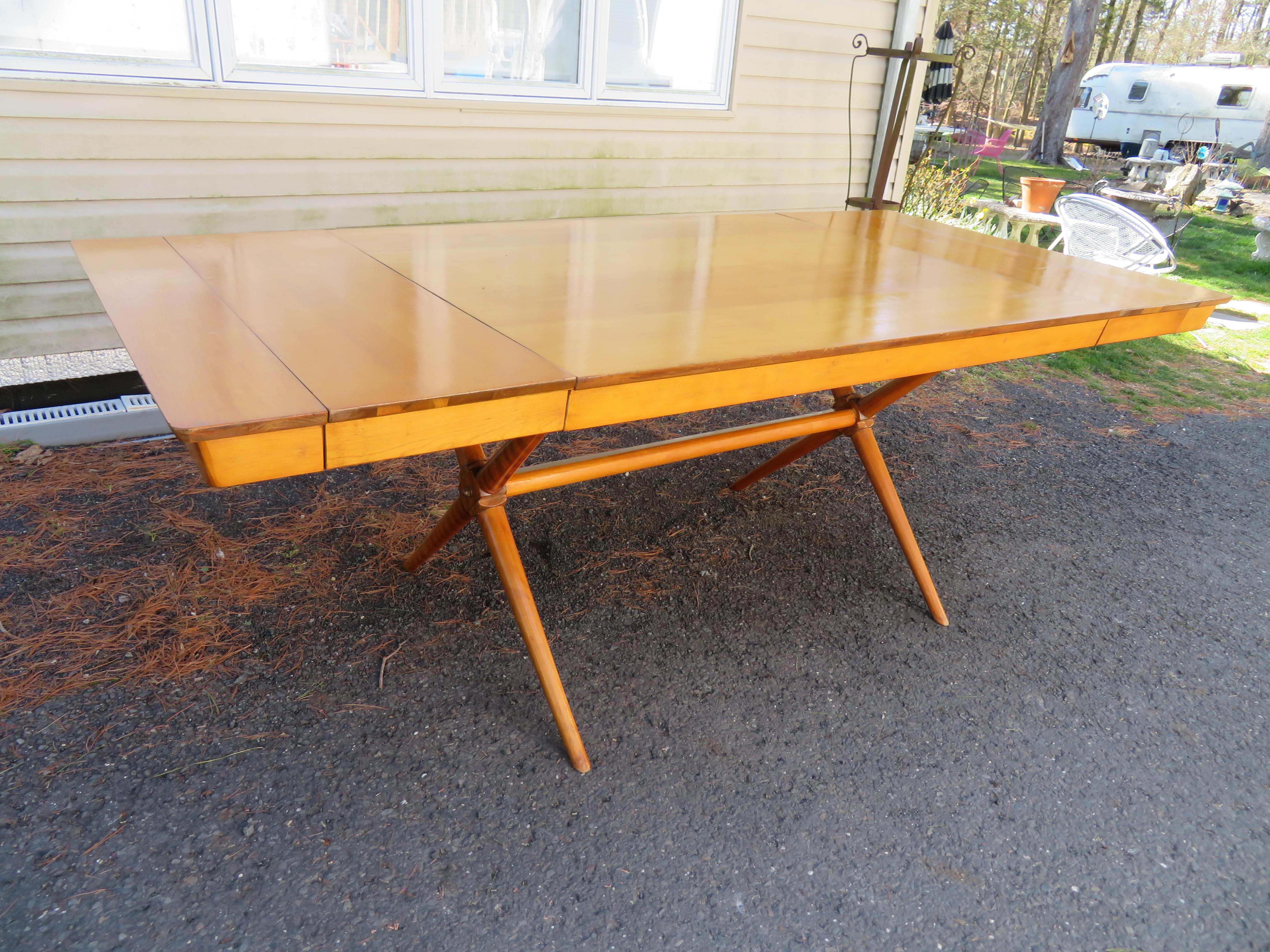 Lovely T.H. RobsJohn Gibbing style Maple X Base Dining Table Mid-Century Modern For Sale 9