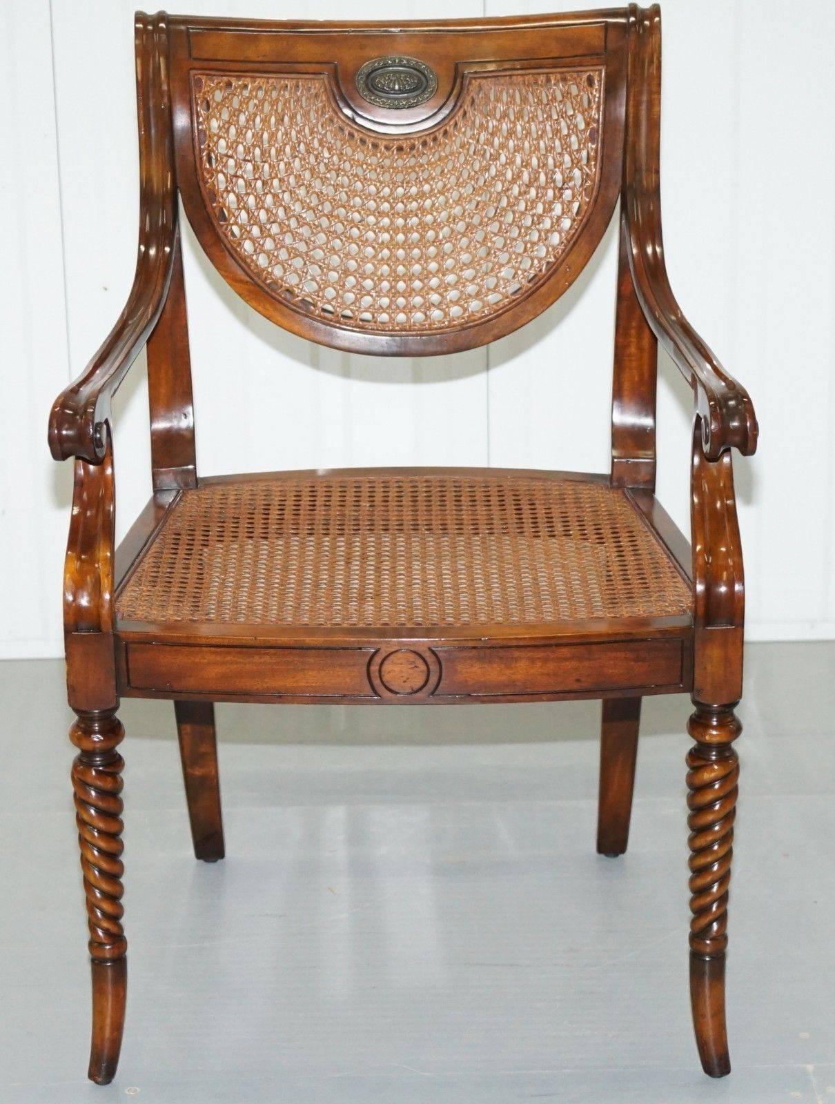 Rattan Lovely Theodore Alexander Campaign Fold Out Desk Writing Table and Chair