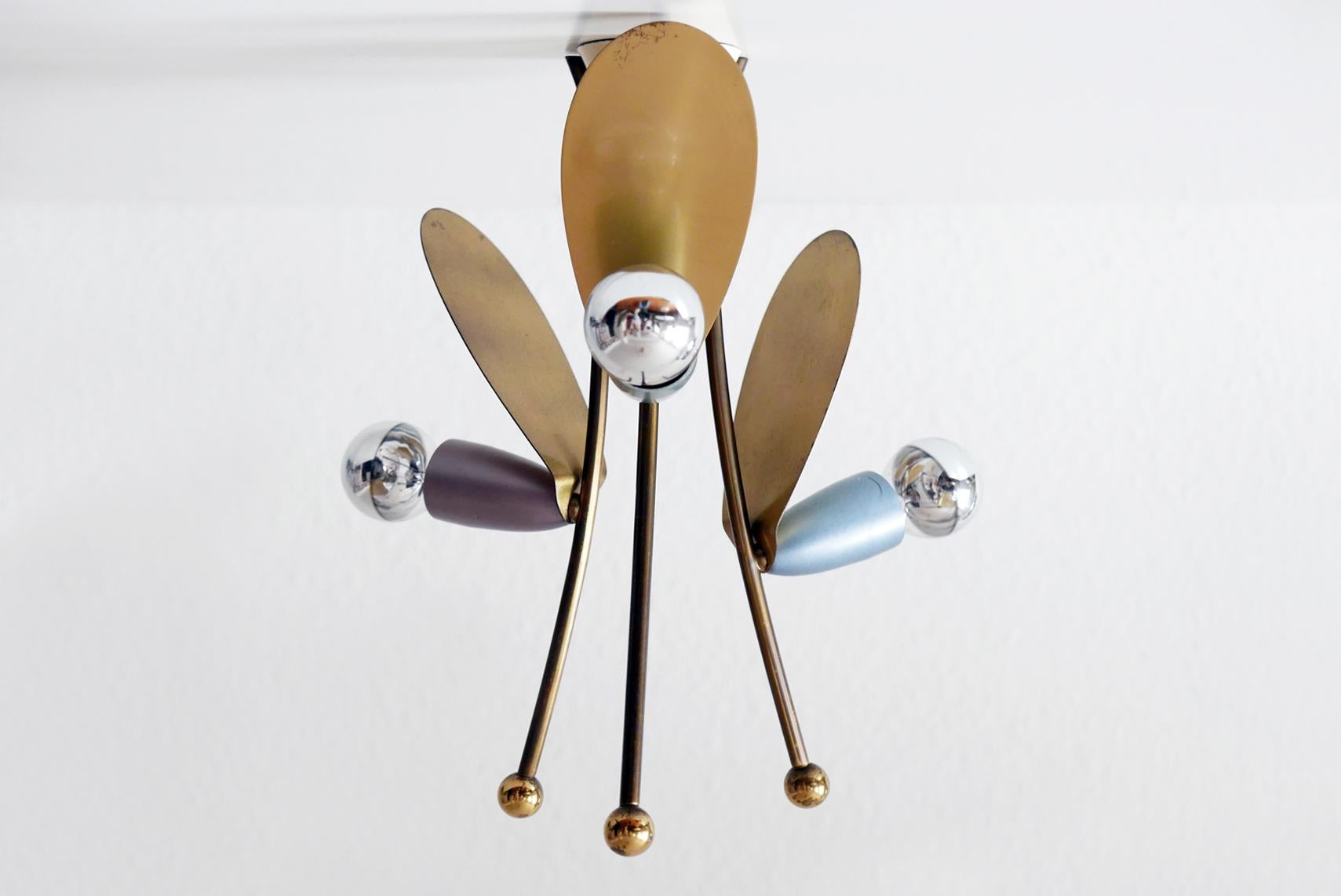 Lovely Three-Armed Sputnik Flush Mount or Ceiling Light Fly, 1950s, Germany For Sale 6