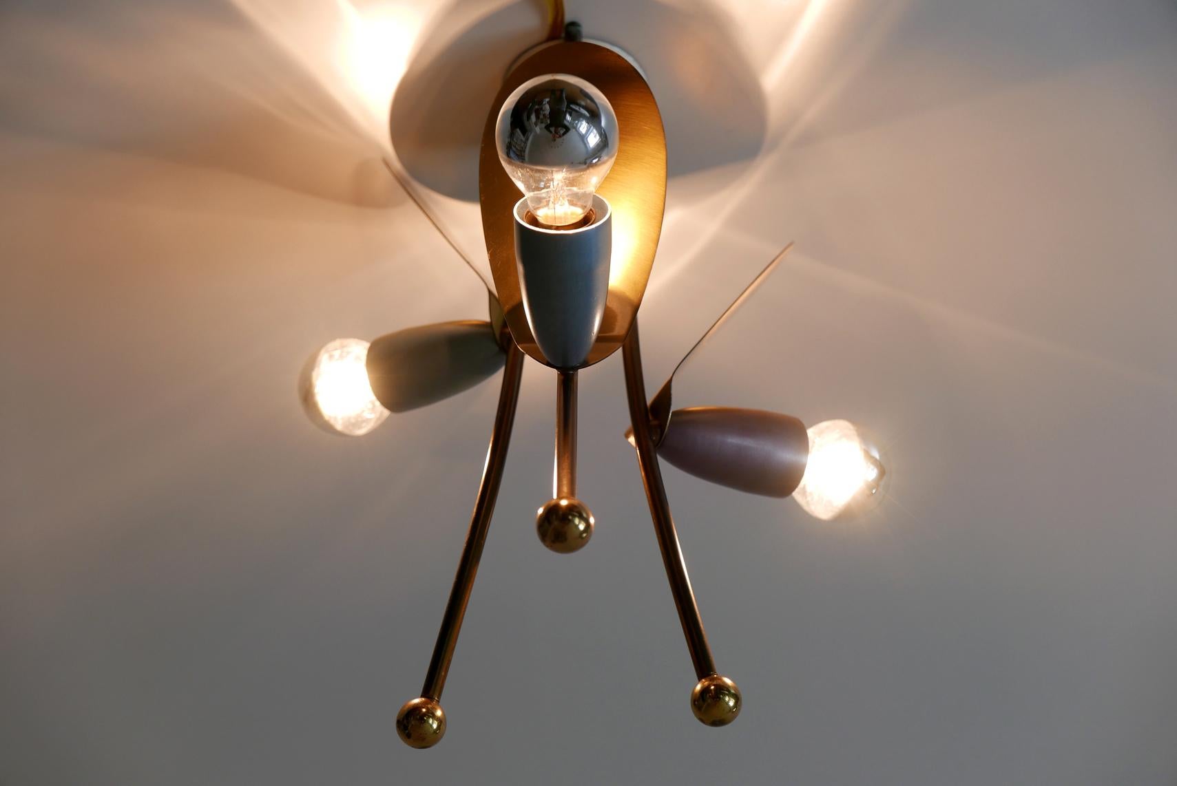 Lovely Three-Armed Sputnik Flush Mount or Ceiling Light Fly, 1950s, Germany For Sale 6