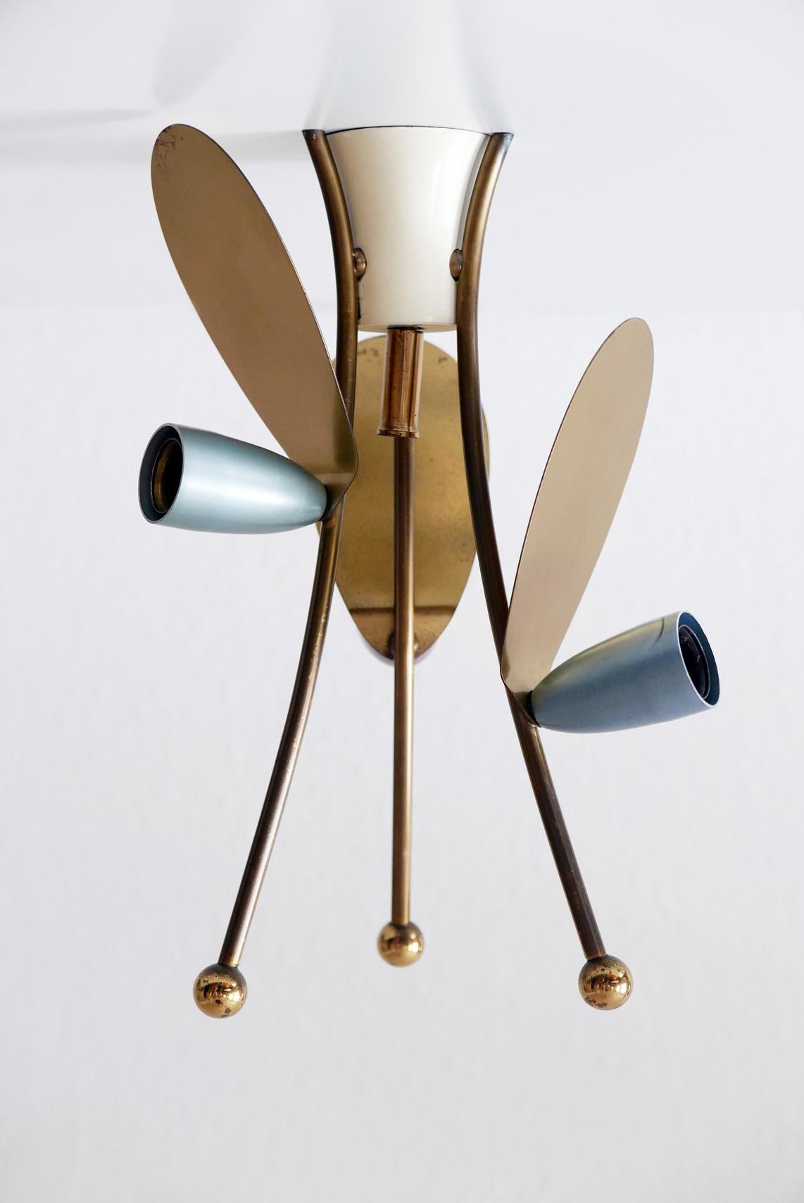 Mid-Century Modern Lovely Three-Armed Sputnik Flush Mount or Ceiling Light Fly, 1950s, Germany For Sale