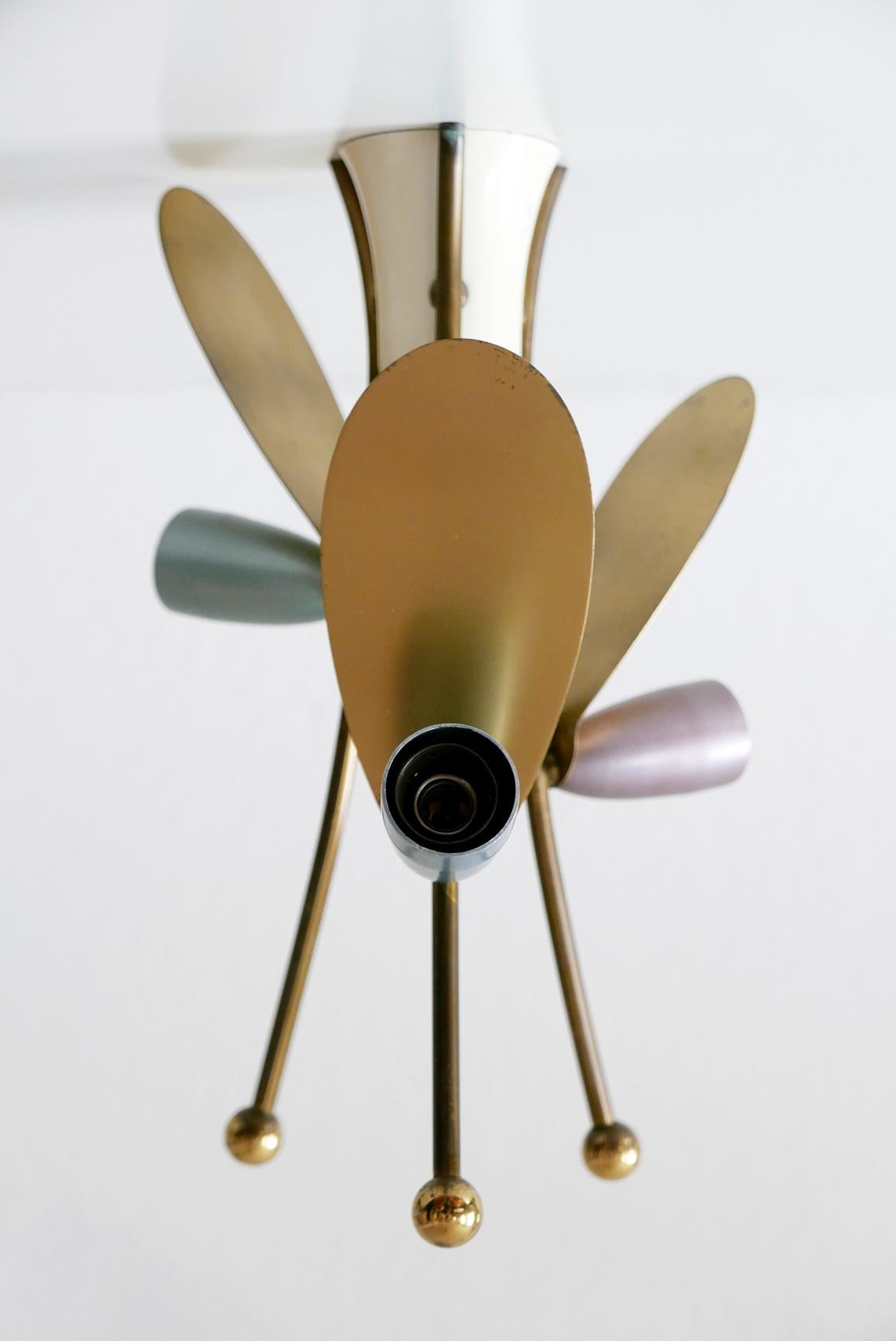 Lacquered Lovely Three-Armed Sputnik Flush Mount or Ceiling Light Fly, 1950s, Germany For Sale