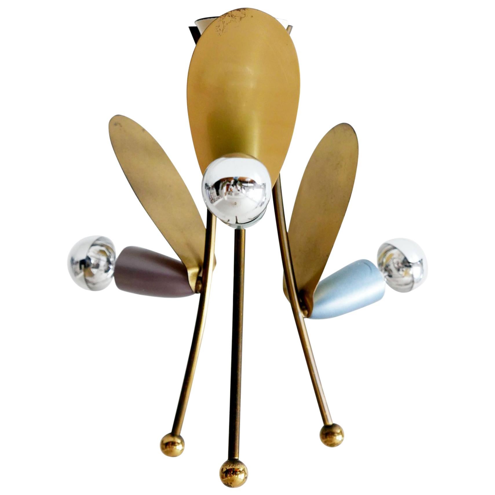 Lovely Three-Armed Sputnik Flush Mount or Ceiling Light Fly, 1950s, Allemagne en vente